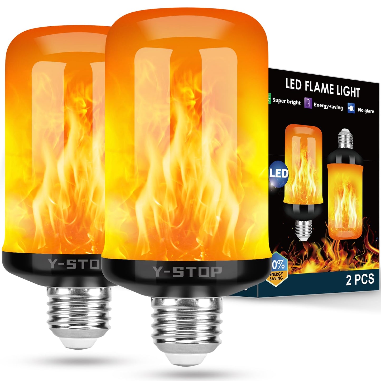Y- STOP Upgraded LED Flame Light Bulbs, 4 Modes Flickering Light Bulb with Upside Down Effect, E26 Base Flame Bulb for Halloween Lights, Christmas Decorations Outdoor Indoor, Party Decor (2 Pack)
