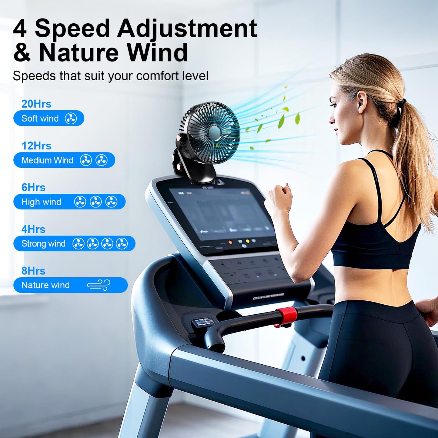 iNeibo 4000mAh Portable Clip on Fan with LED Lights, Battery Operated USB Desk Fan,4 Speed Quiet Rechargeable Mini Table Fan, 360° Rotate Personal Cooling Fan for Home Office Stroller Camping (Black)