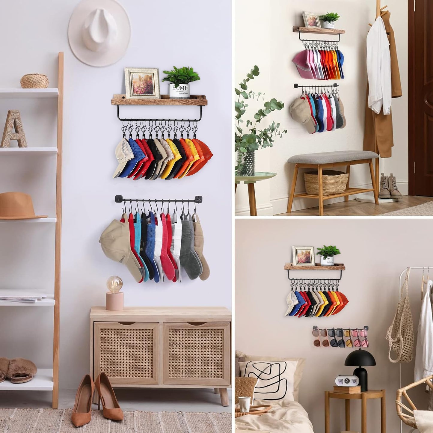 HYDERMUS Hat Organizer for Baseball Caps Wall Mount with Shelf Hat Hanger Metal Hat Holder Rack for Closet Wall Storage Organization Display Carbonized Black