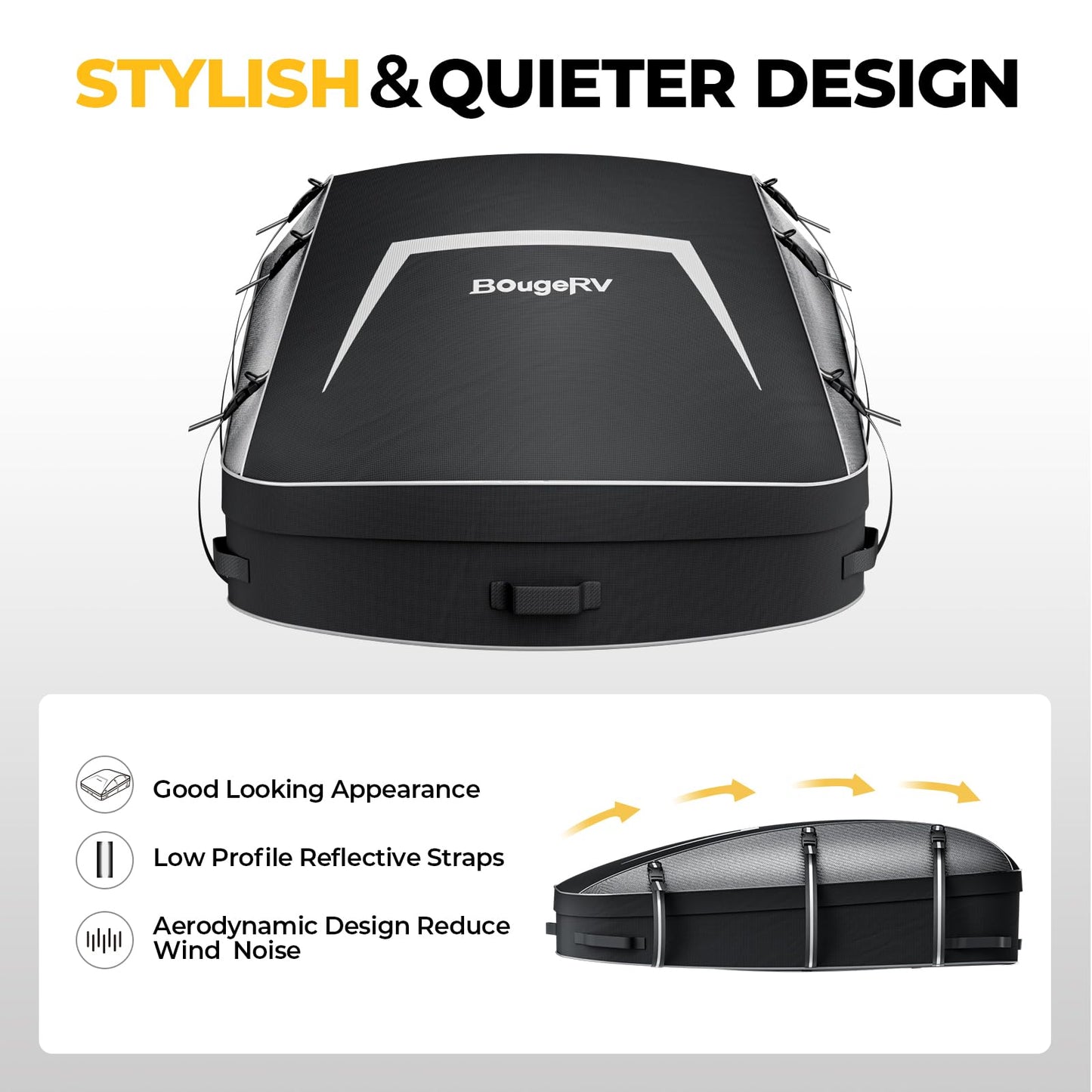 BougeRV Soft Rooftop Cargo Carrier Bag Water-Resistant Roof Bag Aero Car Top Carrier for Vehicle with Racks 900D PVC, Includes 6 Reinforced Straps, Storage Bag, Luggage Lock (39'' x 35" x 13'')