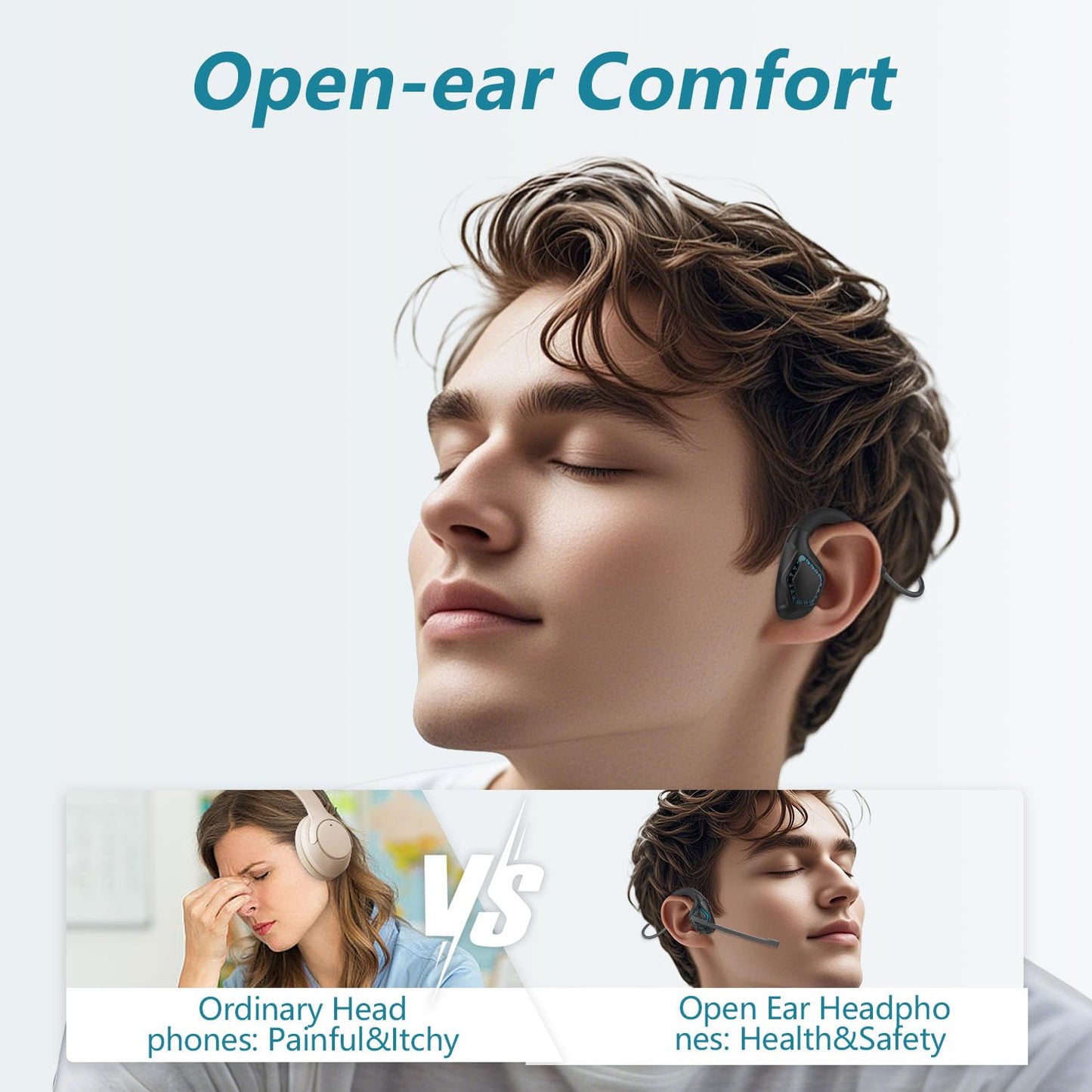 BANIGIPA Bluetooth Headset with Boom Microphone, Open Ear Headphones w/Noise Canceling Mic, Wireless Headset for Phone Laptop PC Computer, Light and Comfortable for Office Meeting Home Working-10 Hrs