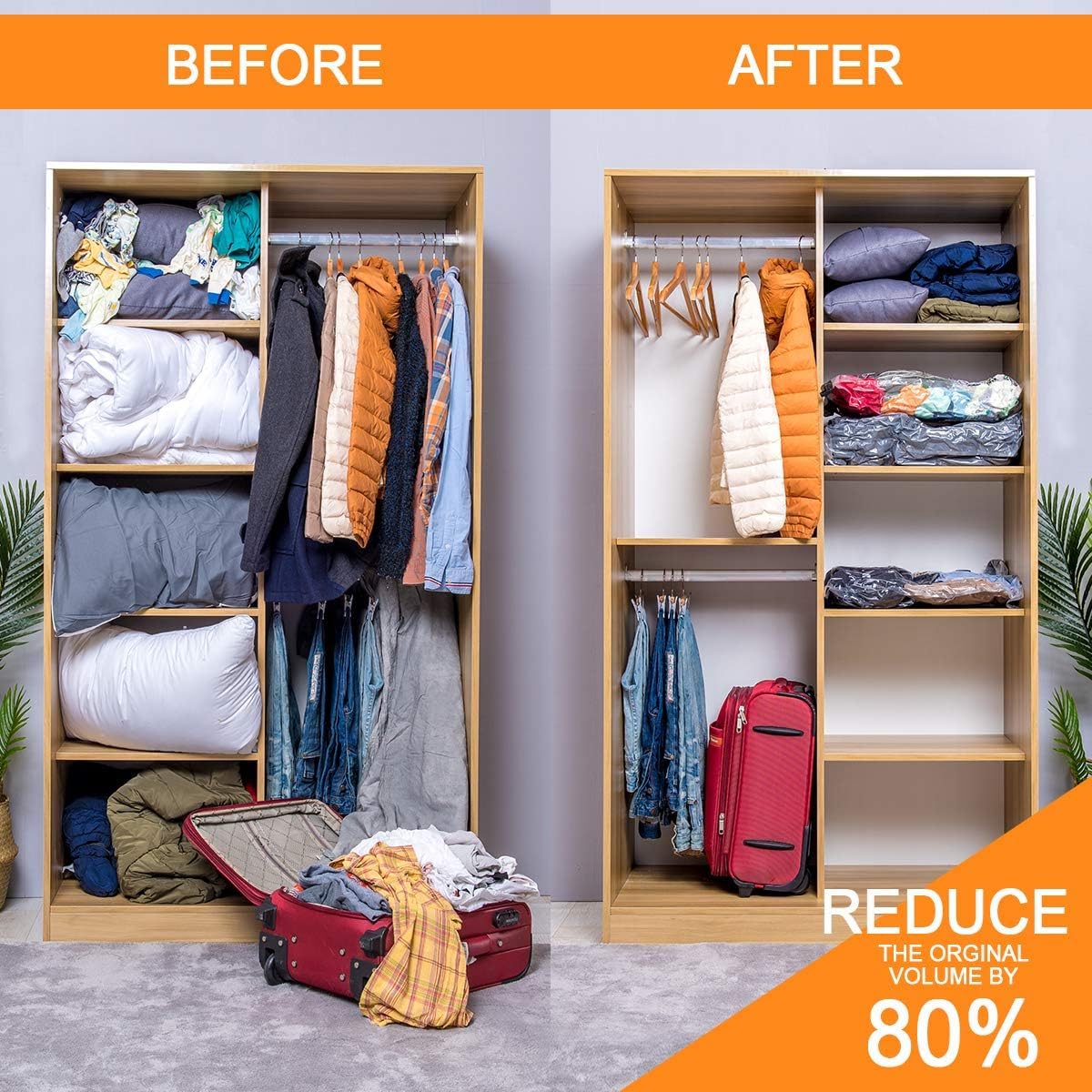 24 Pack Vacuum Storage Bags with Electric Pump, (5 Jumbo, 5 Large, 5 Medium, 5 Small, 4 Roll Up Bags) Space Saver Bag for Clothes, Mattress, Blanket, Duvets, Pillows, Comforters,Travel