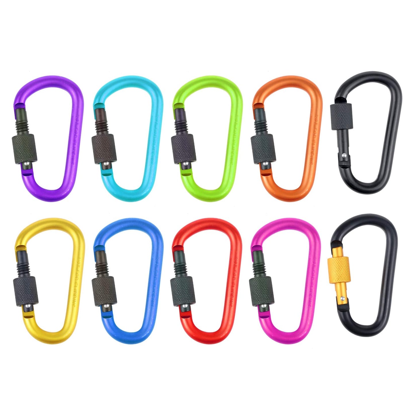 IEBUOBO 10 Pack Aluminum D Ring Key Rings Hiking Clips Locking Carabiner for Hiking Camping Fishing and Outdoor Use,Clips with Screw Gate Multicolored