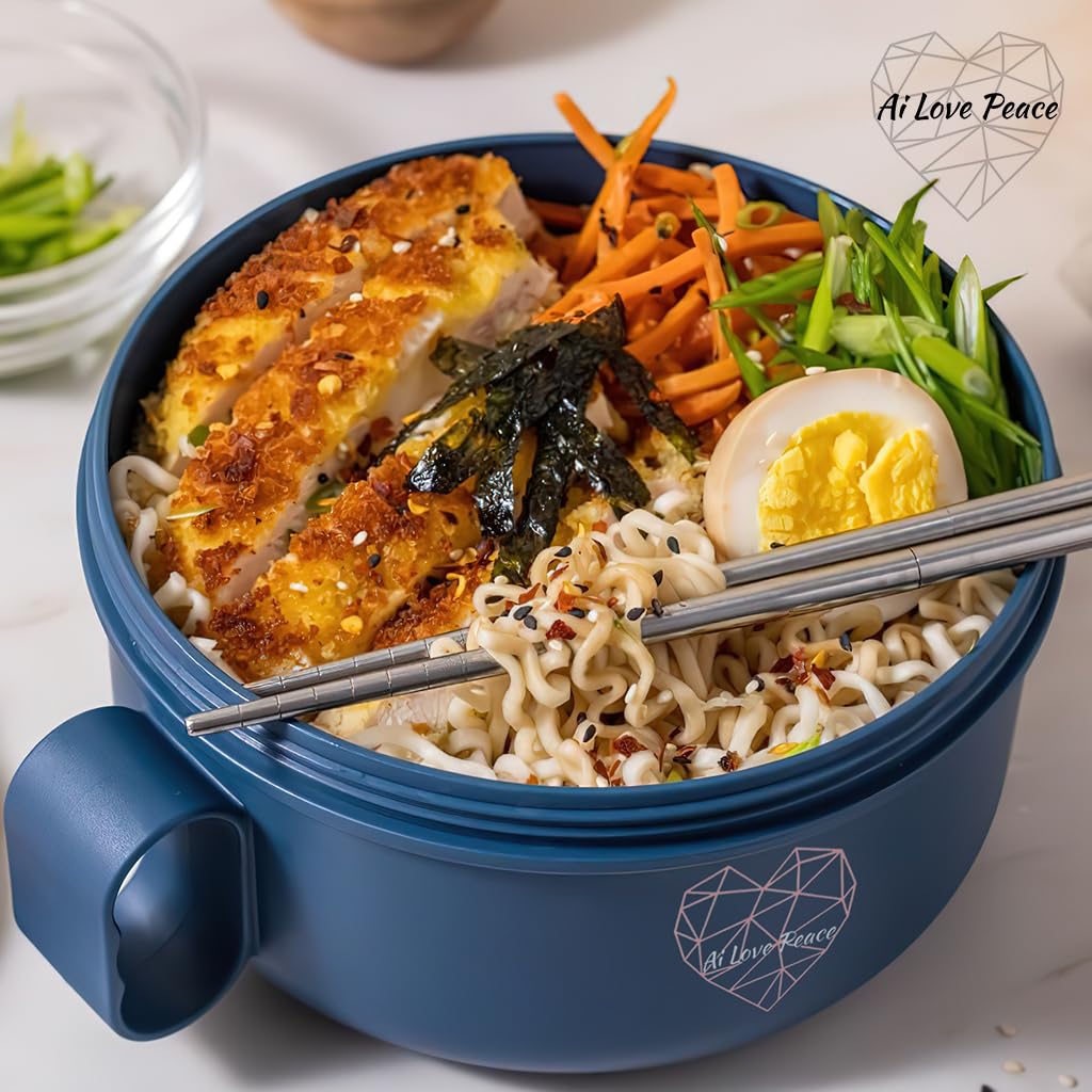 AI LOVE PEACE Ramen Bowl, 40 oz Microwaveable Noodle Cooker for Ramen, Pho, Soup, and Pasta, Dishwasher Safe and Portable, Ideal for Home, Office, Dorm, or Gift (Pink)