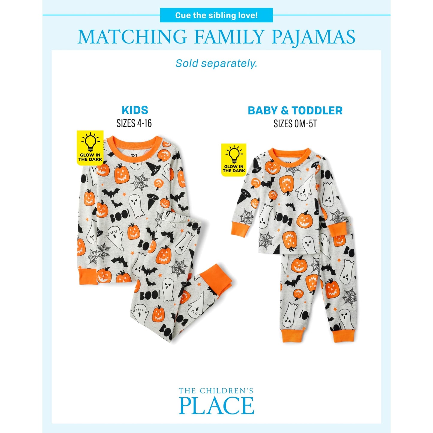 The Children's Place,Unisex Baby,and Kids, Sibling Matching, Holiday Pajama Sets, Cotton,Ghosts/Pumpkins Halloween,4 Years