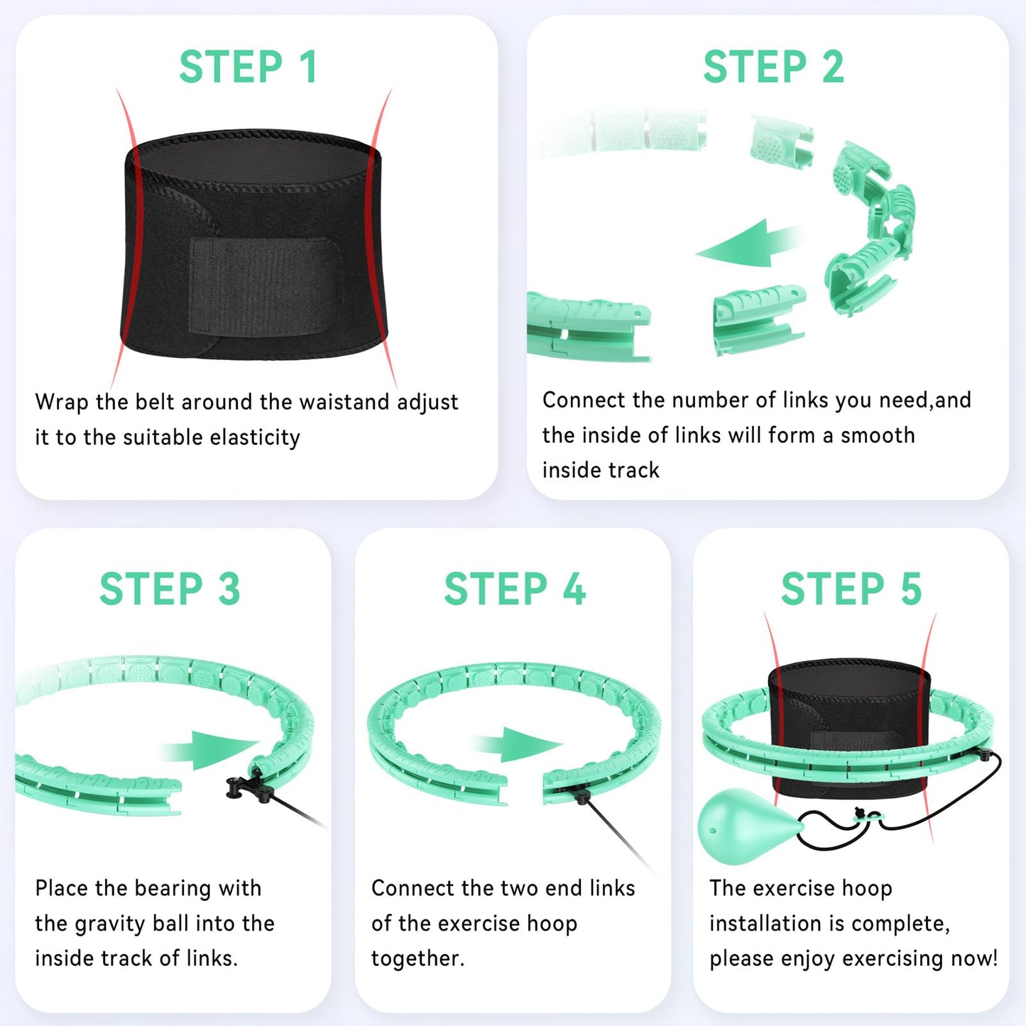 Hula Hoops for Adults Weight Loss,Infinity Weighted Hoop Plus Size with Sweat Belt,Weighted Hula Hoop Waist Trainers for Women at Home Workout Equipment (Vigorous Cyan)