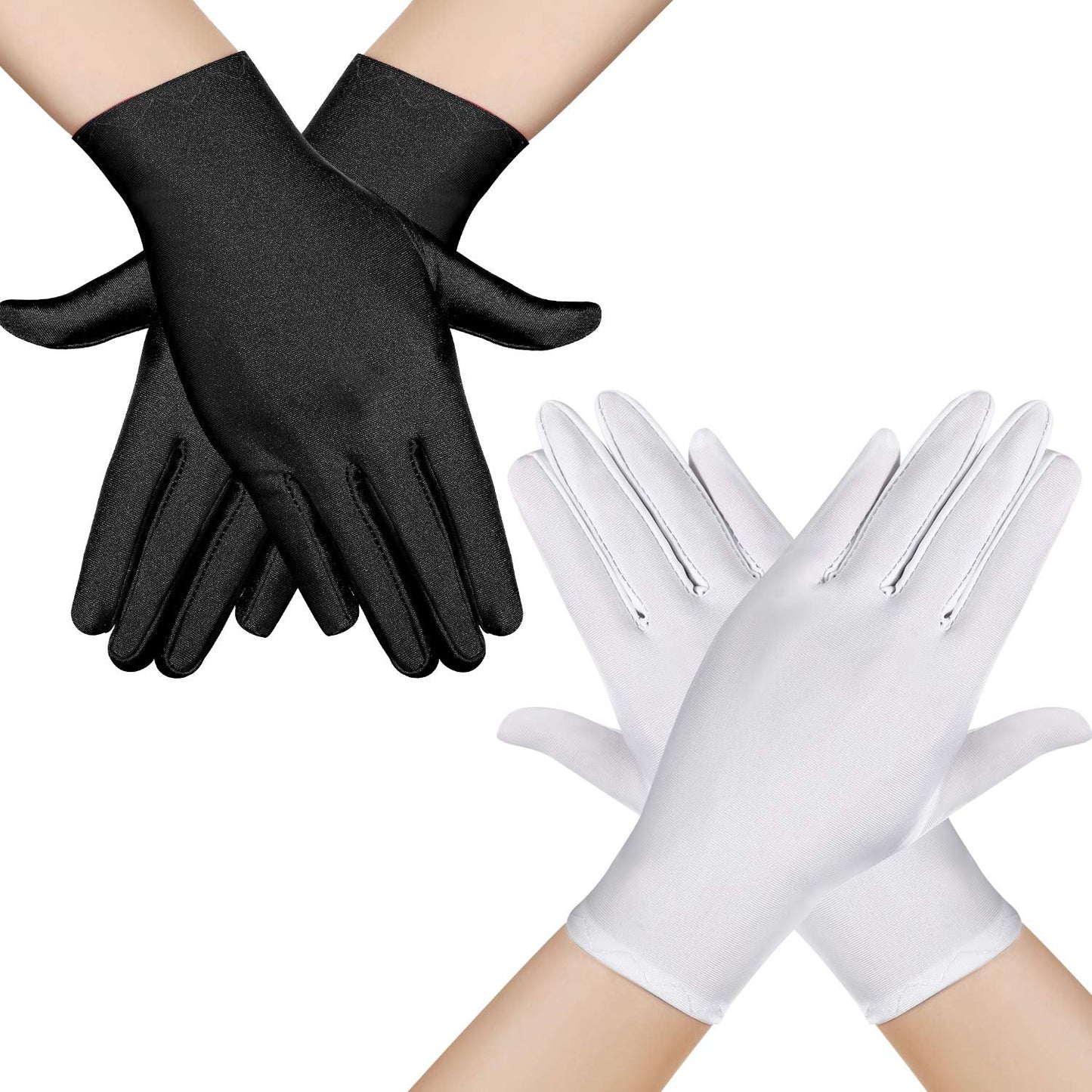 HESTYA 2 Pair Women Stretchy Spandex Gloves Short Stain Costume Formal Gloves for Halloween Cosplay Party Uniform Parade(8.3 Inch)