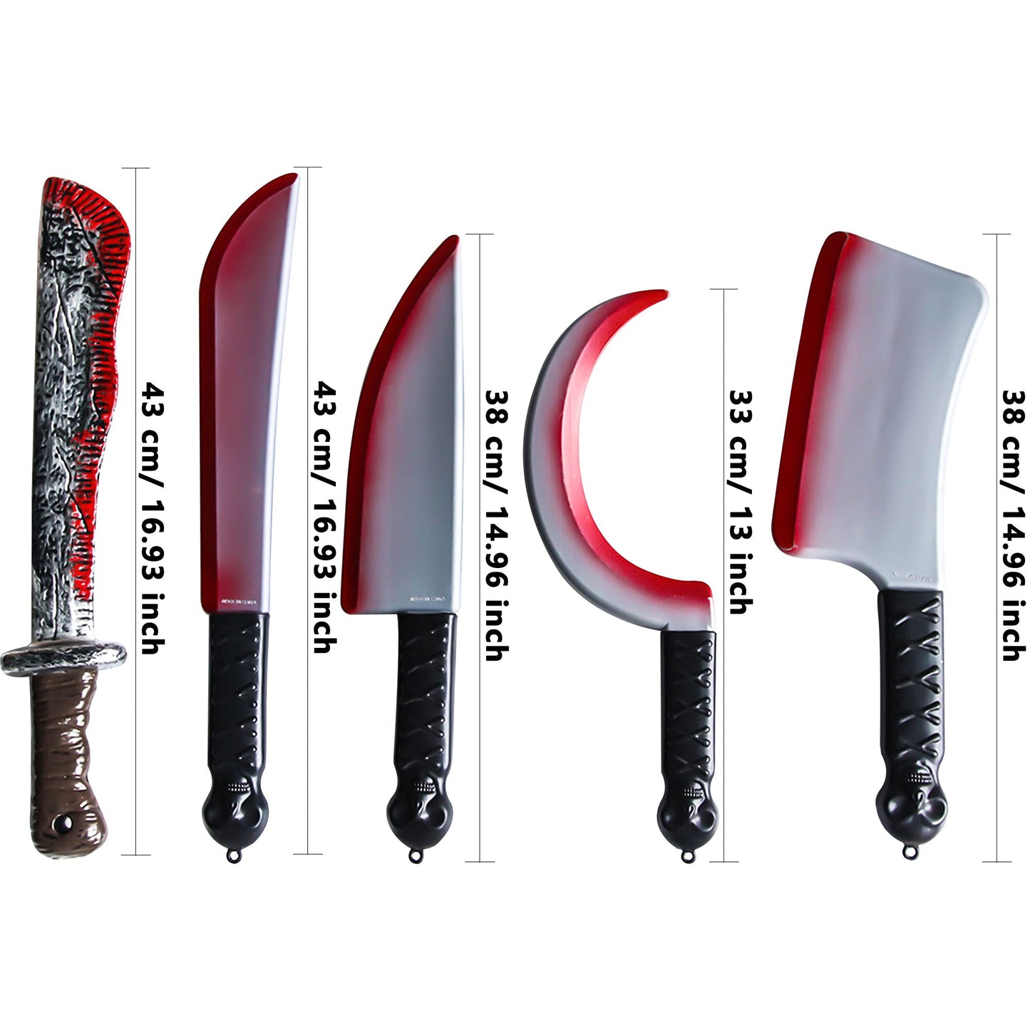 Cagemoga 5 Pack Halloween Fake Machetes Plastic Machette Knife Prop Realistic Knife Prop for Halloween Party Costume Accessory