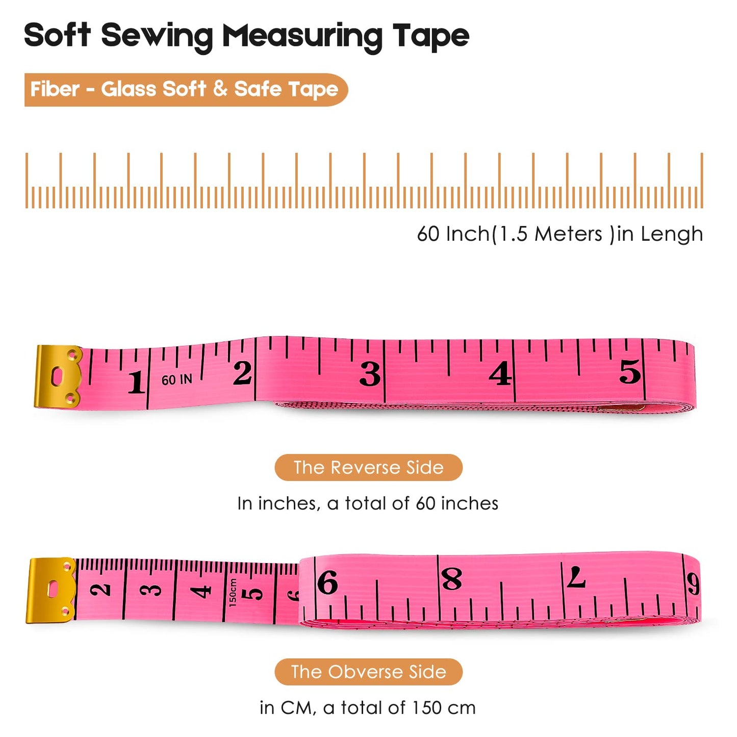 iBayam 2 Pack Tape Measure Measuring Tape for Body Fabric Sewing Tailor Cloth Knitting Vinyl Home Craft Measurements, 60-Inch Soft Fashion Pink & Retractable Black Double Scales Rulers for Body Weight