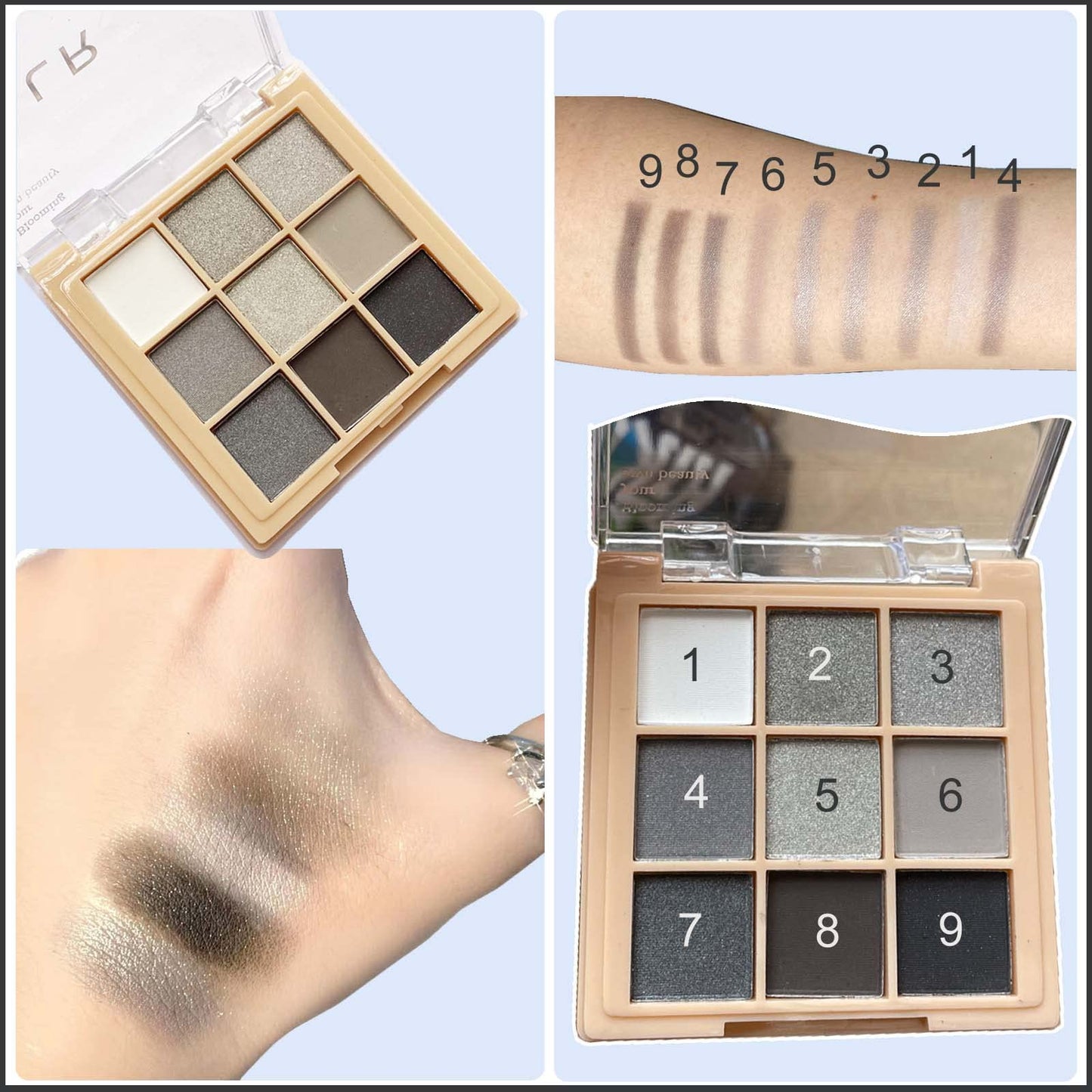 9 Color Matte & Shimmer Eyeshadow Palette, Waterproof High Pigmented Smokey and Cool-Toned Shadows in Black Gray Silver and White, Makeup Palette for Smoky Gothic and Halloween Looks(Black#)