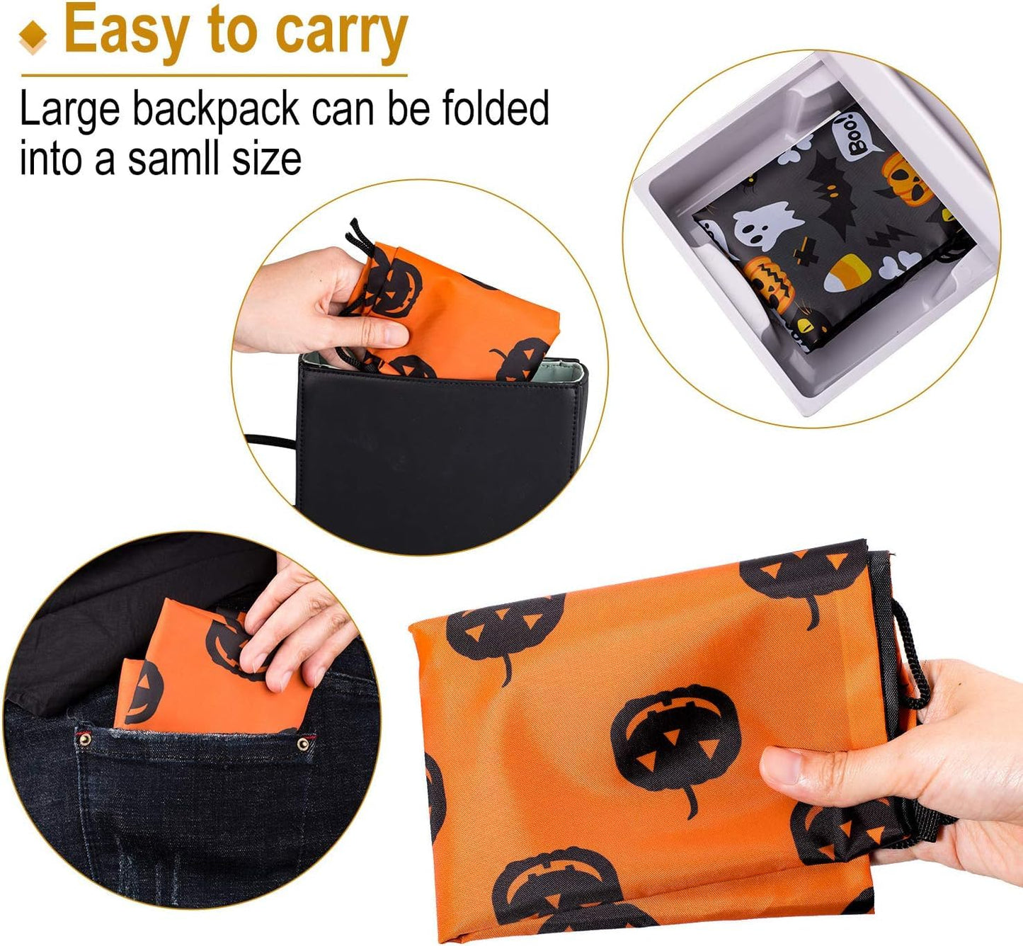 Whaline Large Halloween Drawstring Backpack Bag 16.3 x 13.2Inch Huge Trick or Treat Sack Gift Backpack Candy Goodie Bags for Halloween Party Favors, 10Pcs