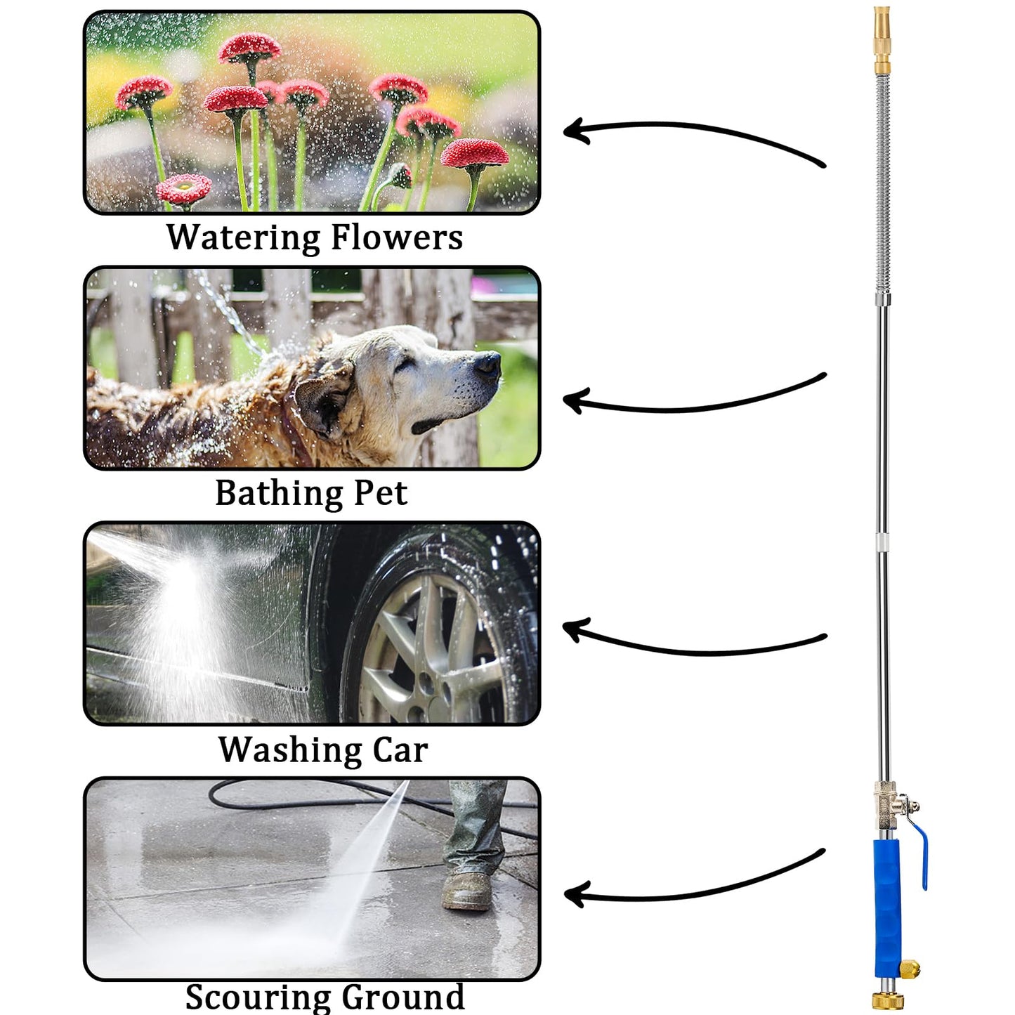 Hbaushun High Pressure Power Washer Wand, Hydro Jet Water Wand Pressure Sprayer,Flexible Garden Watering with 3 Nozzle Universal Hose End,for Car Pet Window Patio Gutter Cleaning Blue