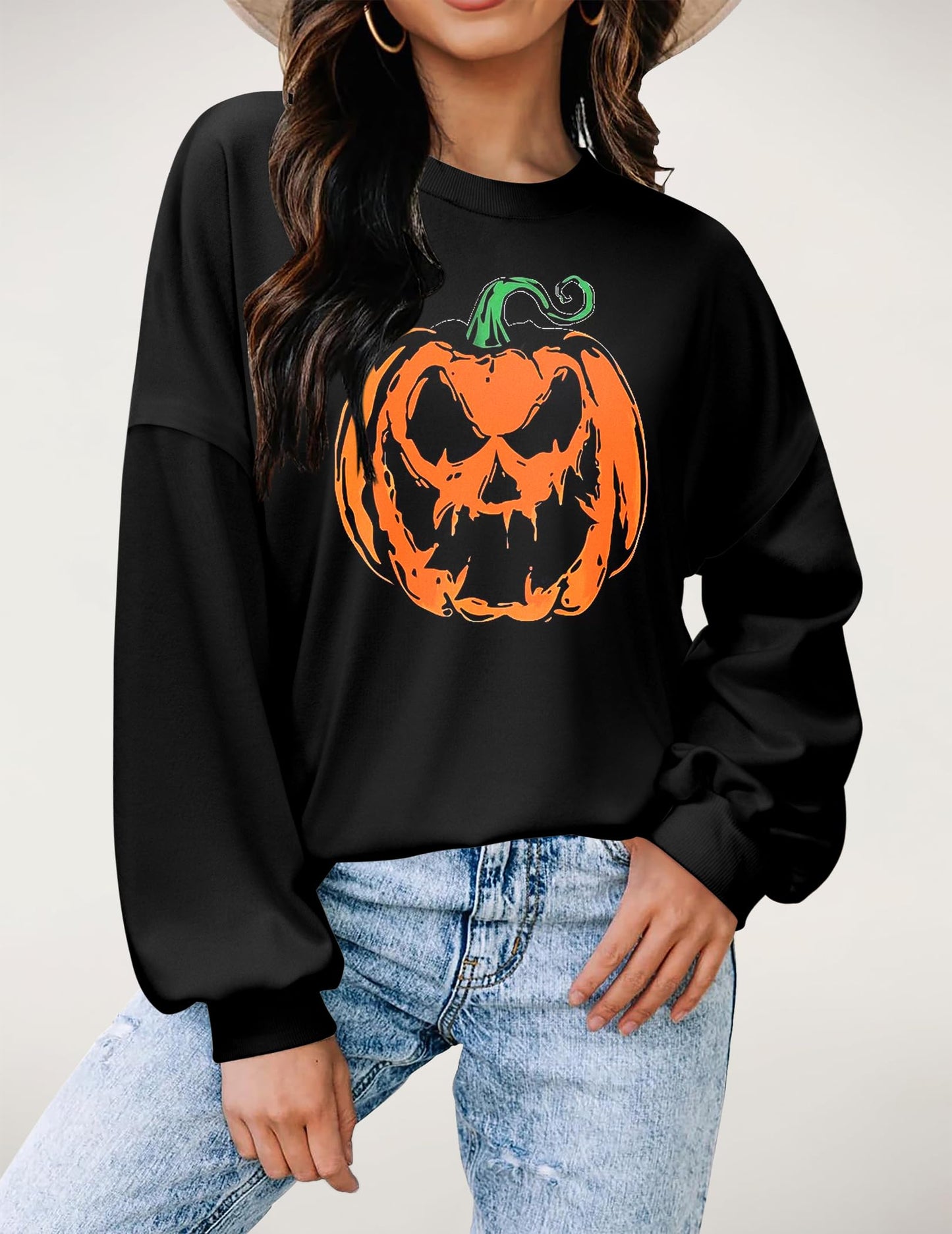 Zeagoo Women's Halloween Pumpkin Graphic Sweatshirts Long Sleeve Pullover Tops Gothic Fall Y2K Clothes 2024