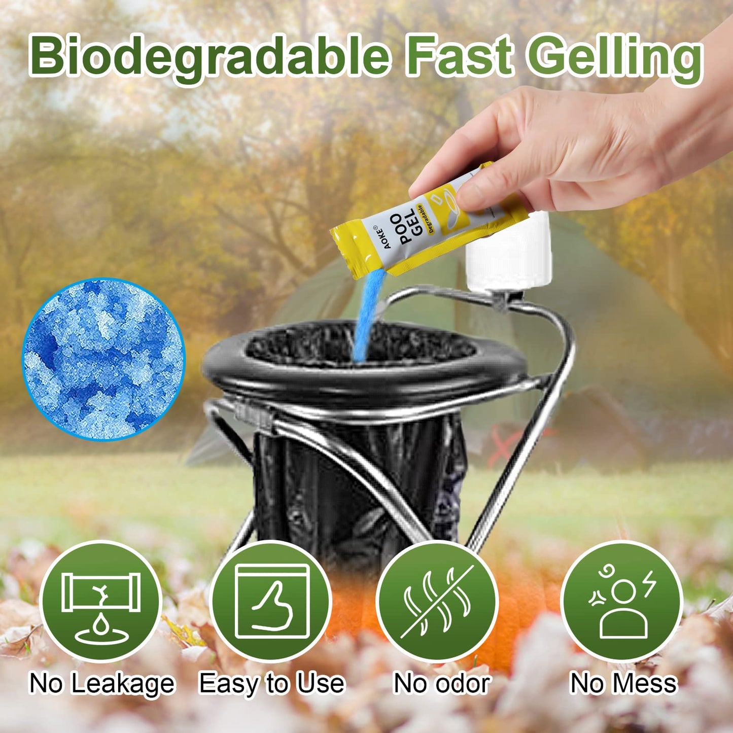 AOKE Portable Toilet Absorbent Gel Powder - Lemon 25 Pack Poo Deodorizing Treatment for Outdoor Camping and Hiking