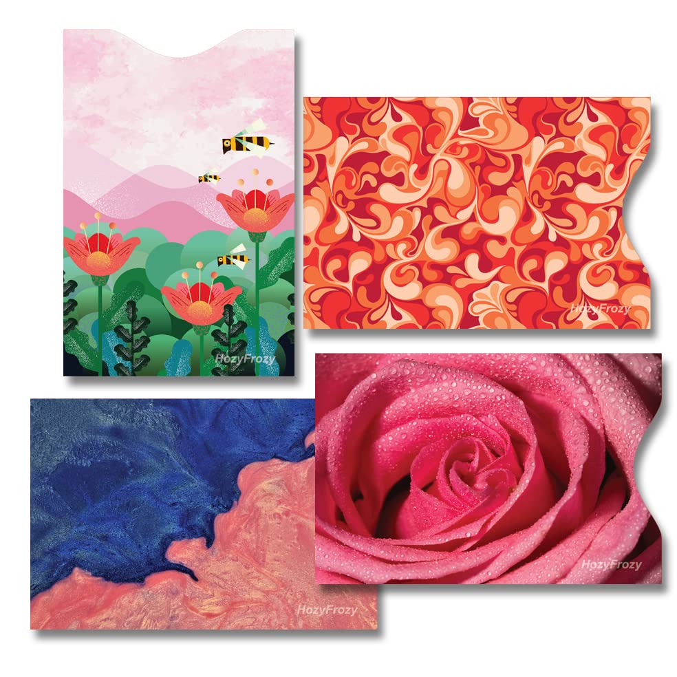 8 RFID Blocking Sleeves, Anti-Theft Credit Card Holder, Credit Card Protector, Easy to Recognize, Different Designs and Arts, Red and Pink, Sturdy and Perfect size for cards
