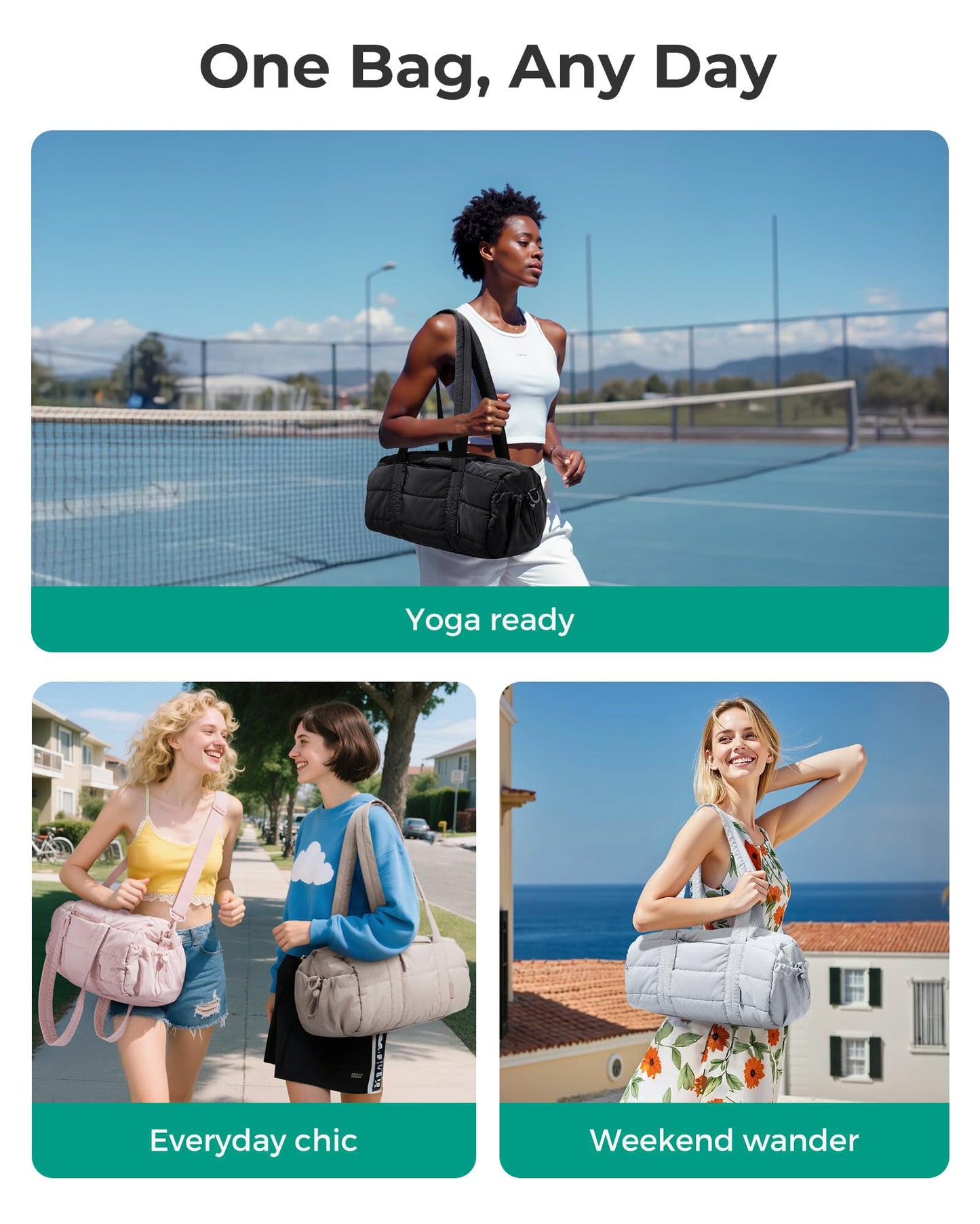 BAGSMART Gym Bag for Women, Yoga Mat Duffle Bag with Wet & Dry Pocket, Quilted Sports Bag for Weekend/Swimming, Candy Pink