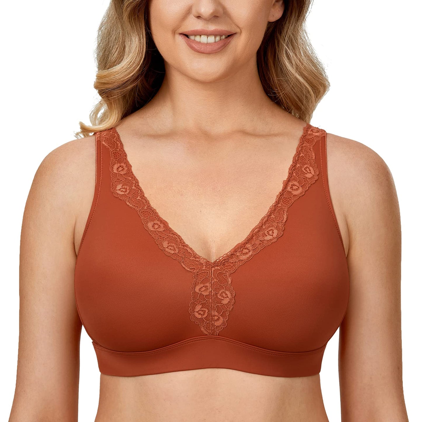 AISILIN Women's Wireless Bra Plus Size Full Coverage Seamless Unlined Comfort Pumpkin 38DD