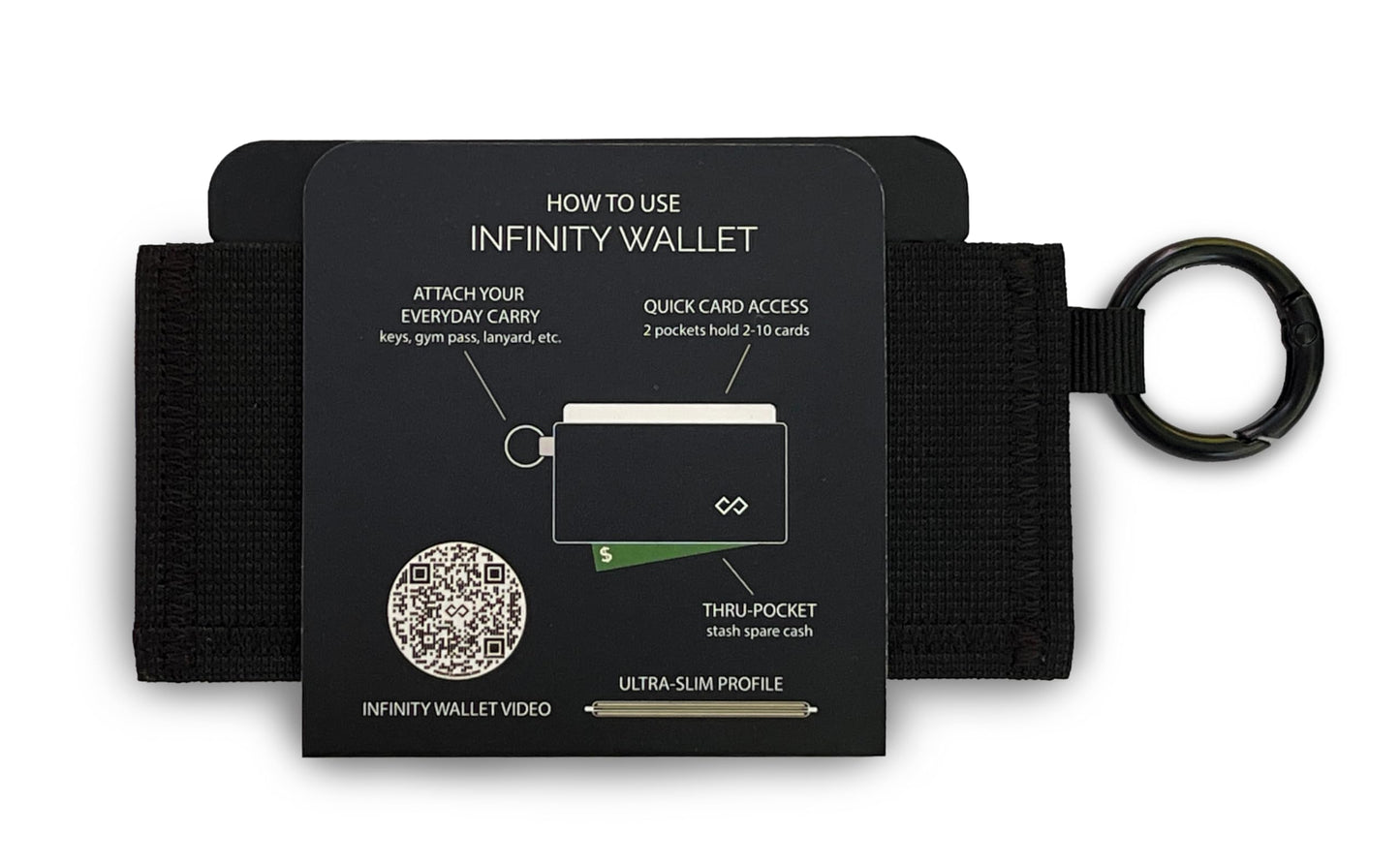 Infinity Wallet - Minimalist Wallet for Men and Women (Black with Black Silicone)