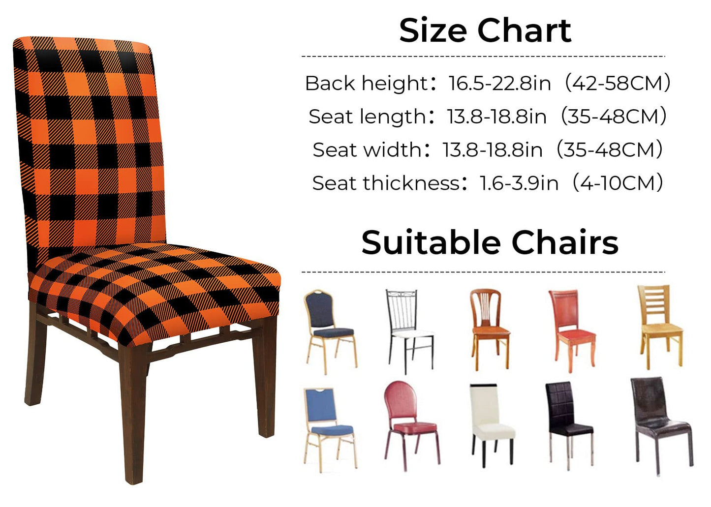 Whaline 4Pcs Fall Chair Slipcovers Orange White Buffalo Check Dining Chair Covers Protector Removable Stretch Elastic Seat Covers for Thanksgiving Party Kitchen Home Hotel Restaurant Ceremony Decor