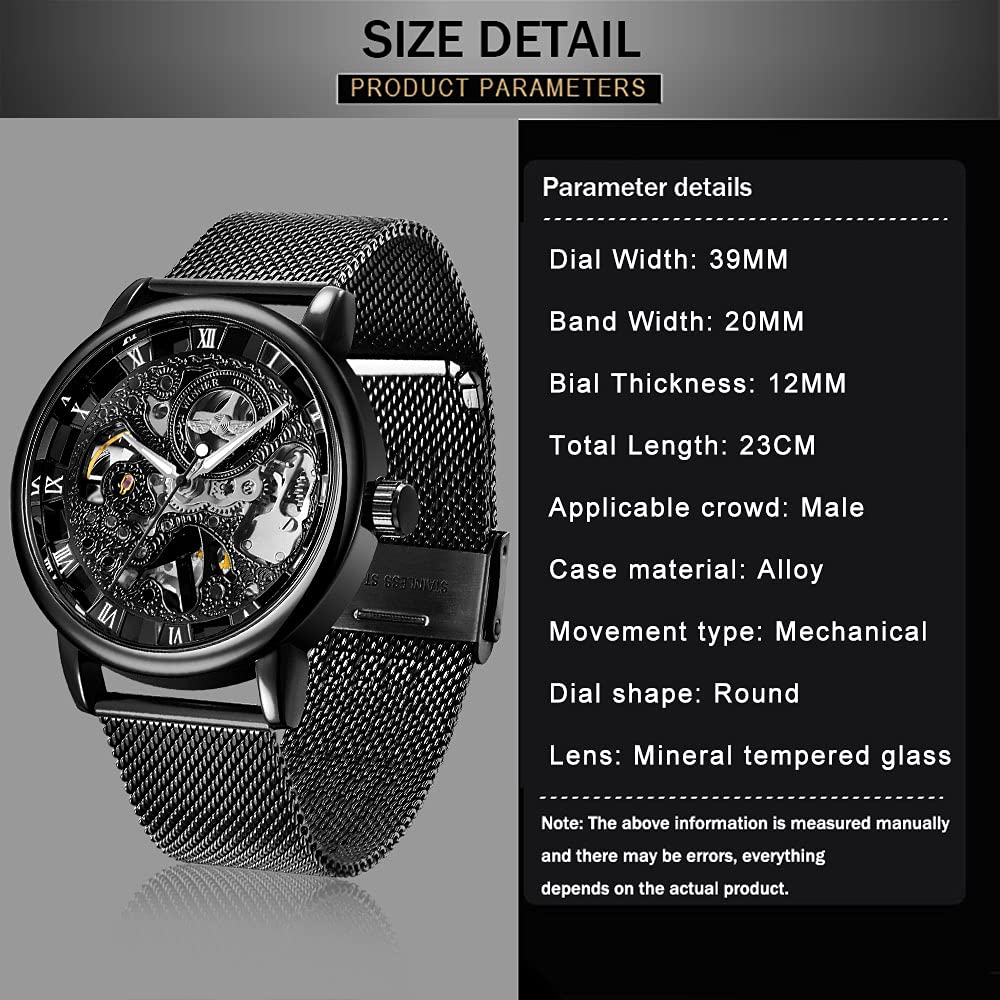 Whodoit Men's Mesh Strap Mechanical Skeleton Watch