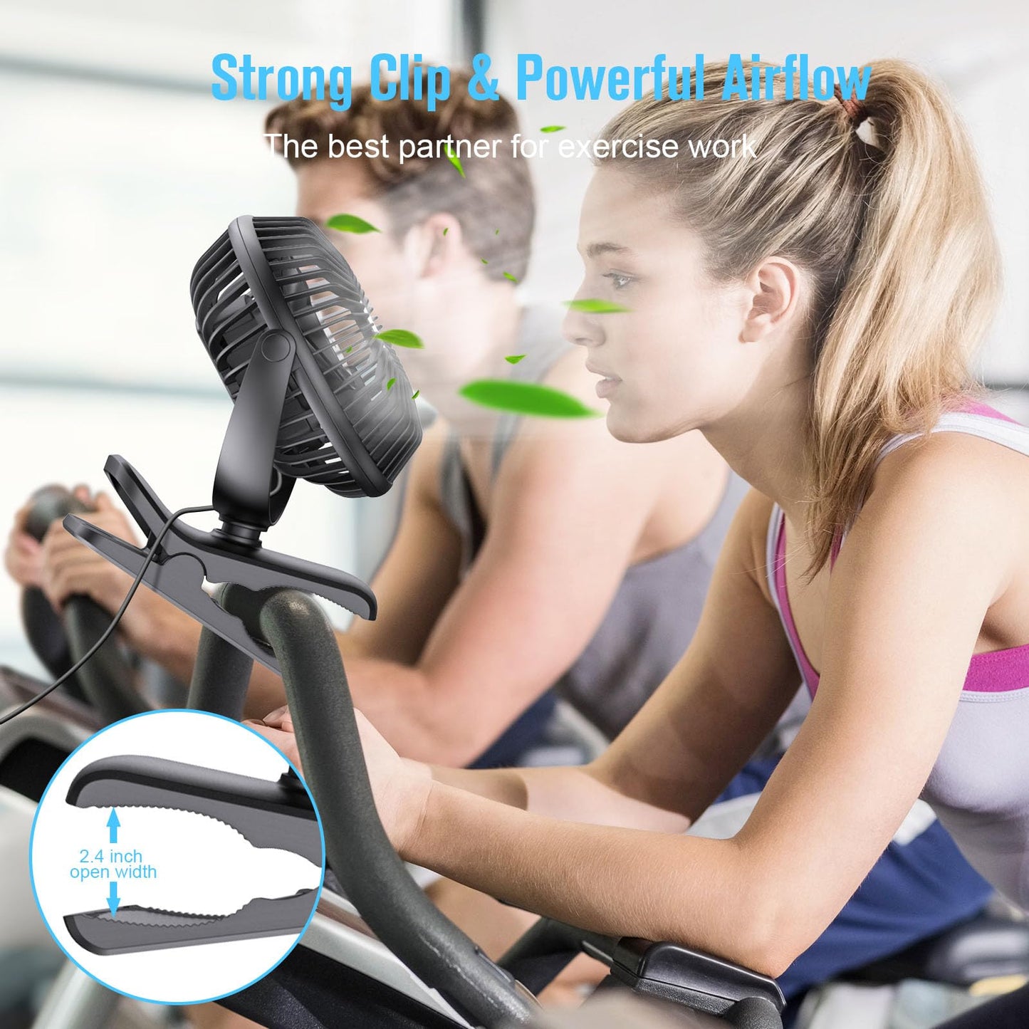 HONYIN 720° Rotation Small Desk & Clip on Fan with Sturdy Clamp, 3 Speeds, Quiet Little Personal Cooling Fan by USB Plug In, for Bedroom Office Desktop Treadmill