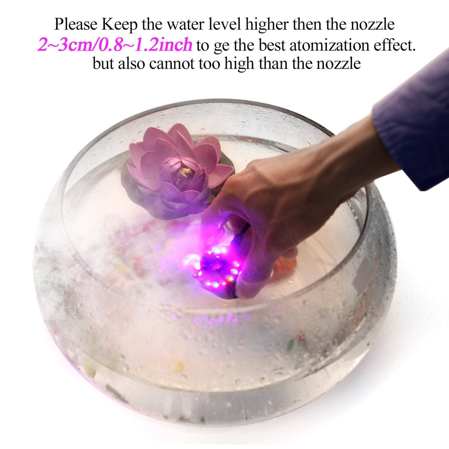 AGPTEK Mist Maker Fogger Water Fountain Pond Fog Machine Atomizer Air Humidifier with 12 LED Light Color Change for Office Home Room Car, Black