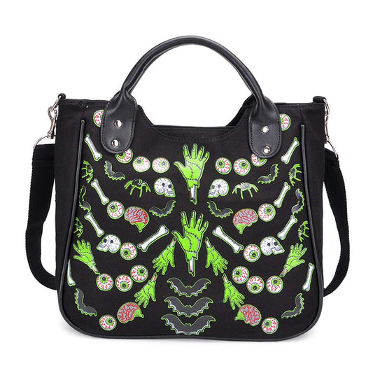 Women Fashion Rivet Handbag Purse Canvas Punk Tote with Shoulder Strap Crossbody Bag Large Capacity Black (Green)