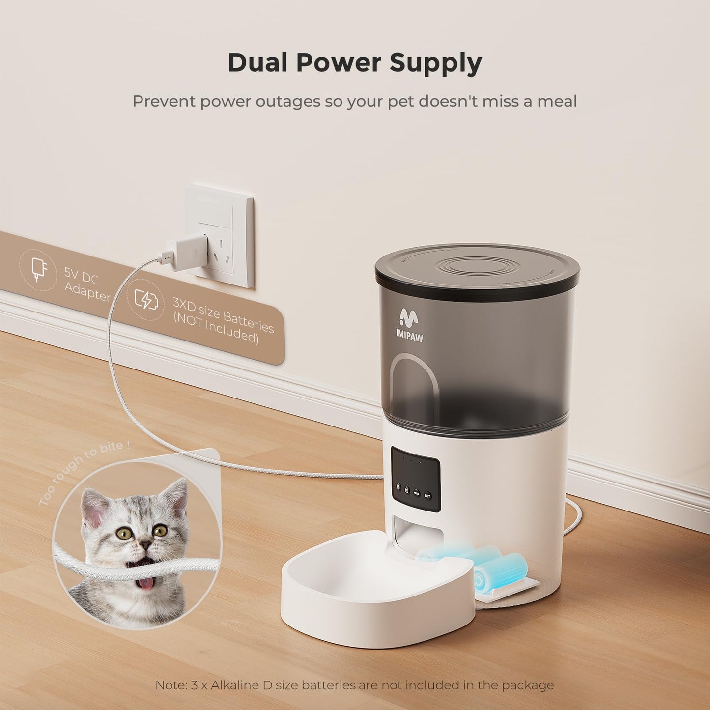 IMIPAW Automatic Cat Feeder - 3L Pet Dry Food Dispenser with Timed Programmable Portion Control, Dual Power Backup, Easy Set Up, 10 Meals Per Day for Cats and Puppies(Remote Not Supported)
