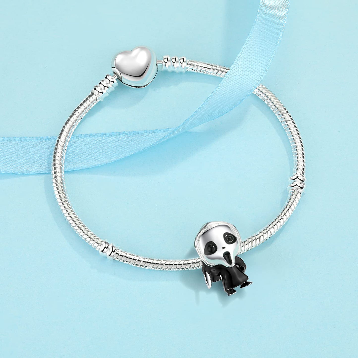 JAHN Sterling Silver Halloween Charms, Compatible with Pandora, for Bracelets and Necklaces - Ghost Mask Charm