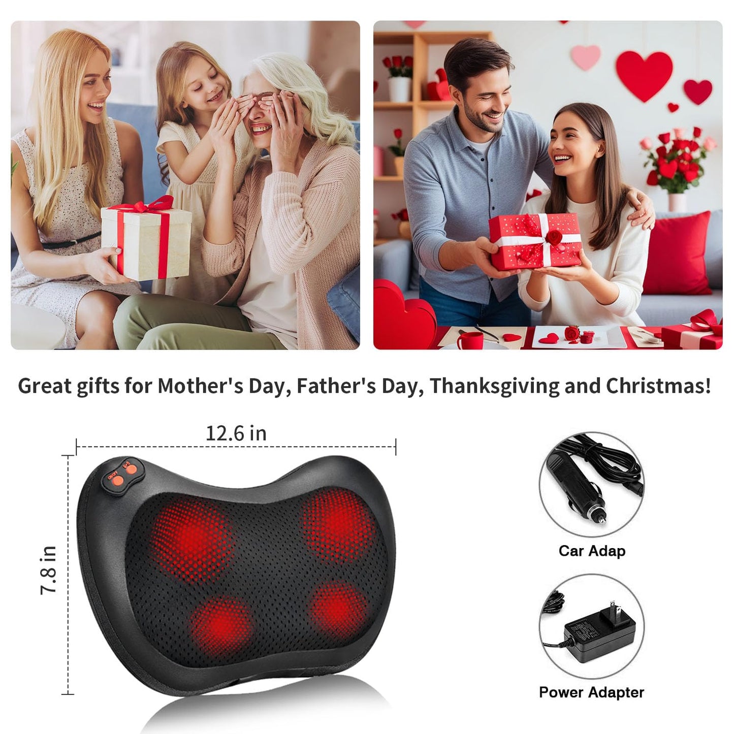 iKristin Back Massager, Shiatsu Neck Massager with Heat, Electric Back Massager for Shoulder, Back, Leg, Deep Tissue Kneading Massage to Relief Muscles, Massage Pillow for Mom/Dad/Women/Men