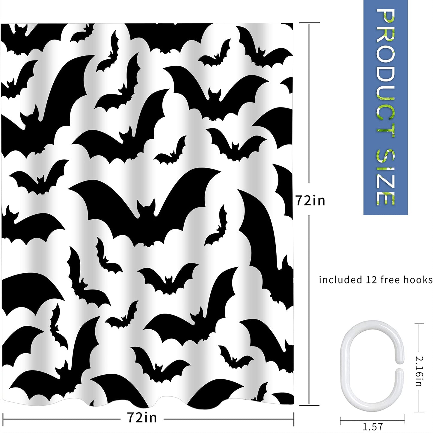 Abaysto Spooky Halloween Pattern with Bats Black and White All Animal Color Dark Dead Bathroom Decor Shower Curtain Sets with Hooks Polyester Fabric Great Gift