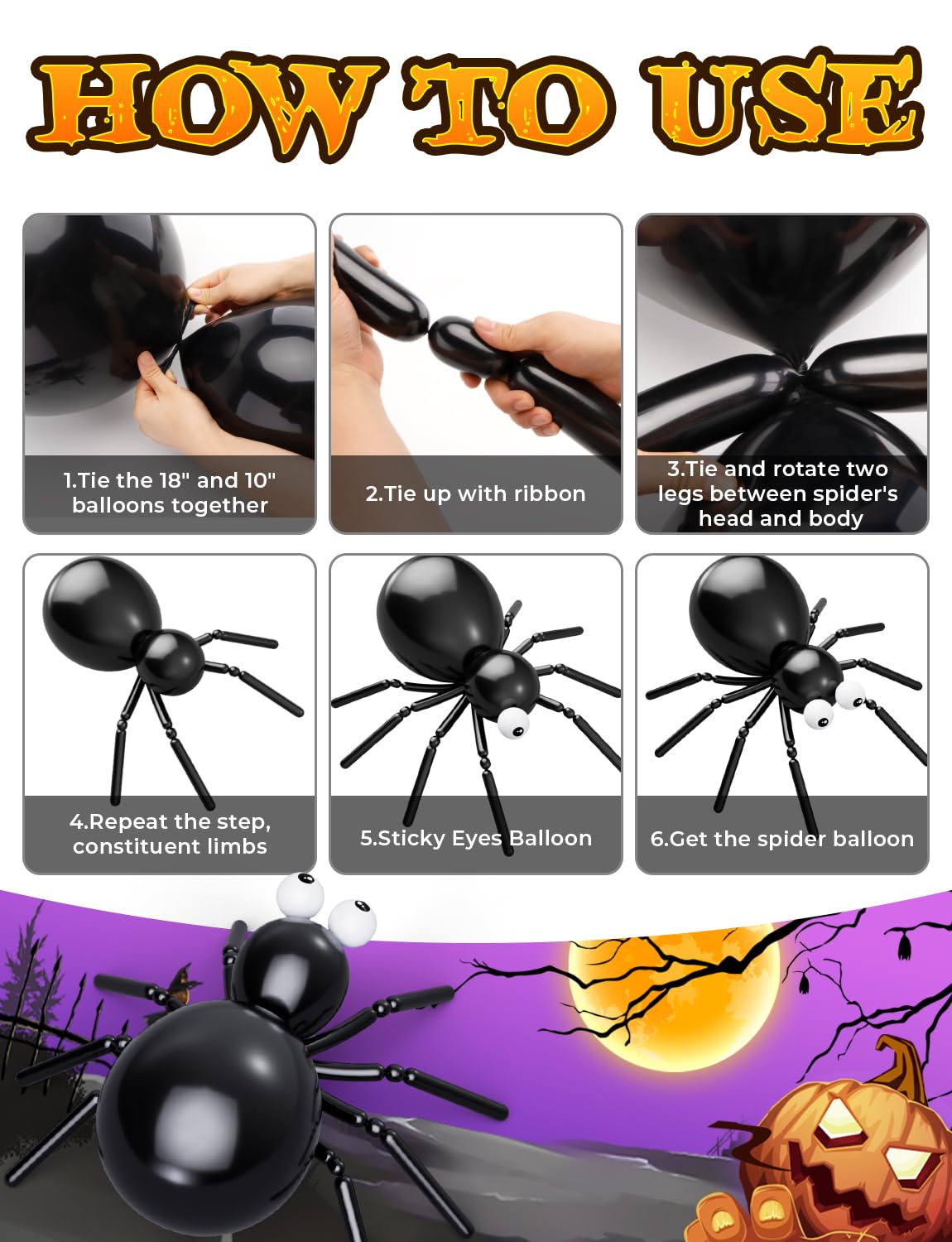 Adeyoo Halloween Balloon Garland Arch Kit - 150Pcs Black Orange Purple Balloons with Eyeball, Confetti Balloons Scary Halloween Party Balloons for Birthday Party Decorations, Indoor/Outdoor