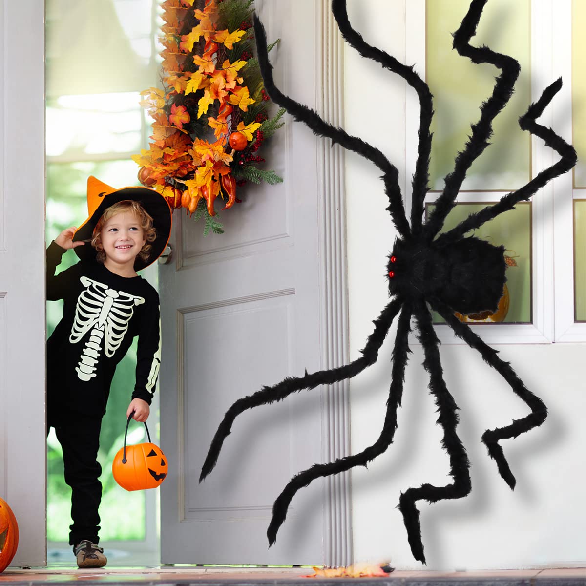 Aiduy Outdoor Halloween Decorations Scary Giant Spider Fake Large Spider Hairy Spider Props for Halloween Yard Decorations Party Decor, Black (1 Pack)