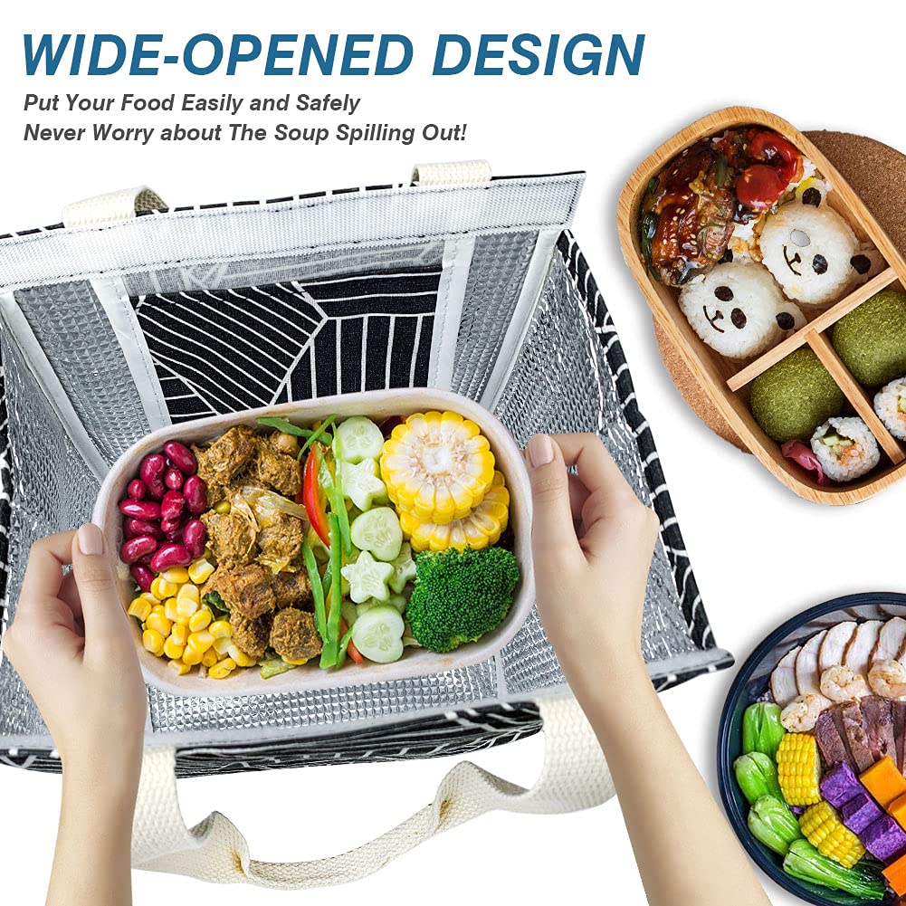 iknoe Insulated Lunch Bag for Women & Adults, 9L Foldable Wide-Open Cooler Bag with Pockets, Leakproof & Portable, for Picnic, Office, Beach, Black Rhombus