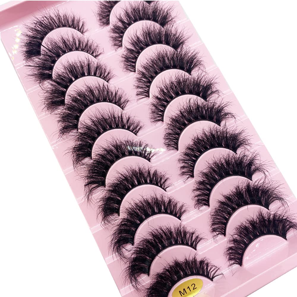 HBZGTLAD New 10 Pairs 3D Mink Lashes False Eyelashes Handmade Wispy Fluffy Long Lashes Natural Eye Makeup Tools Eye Lashes(M12)