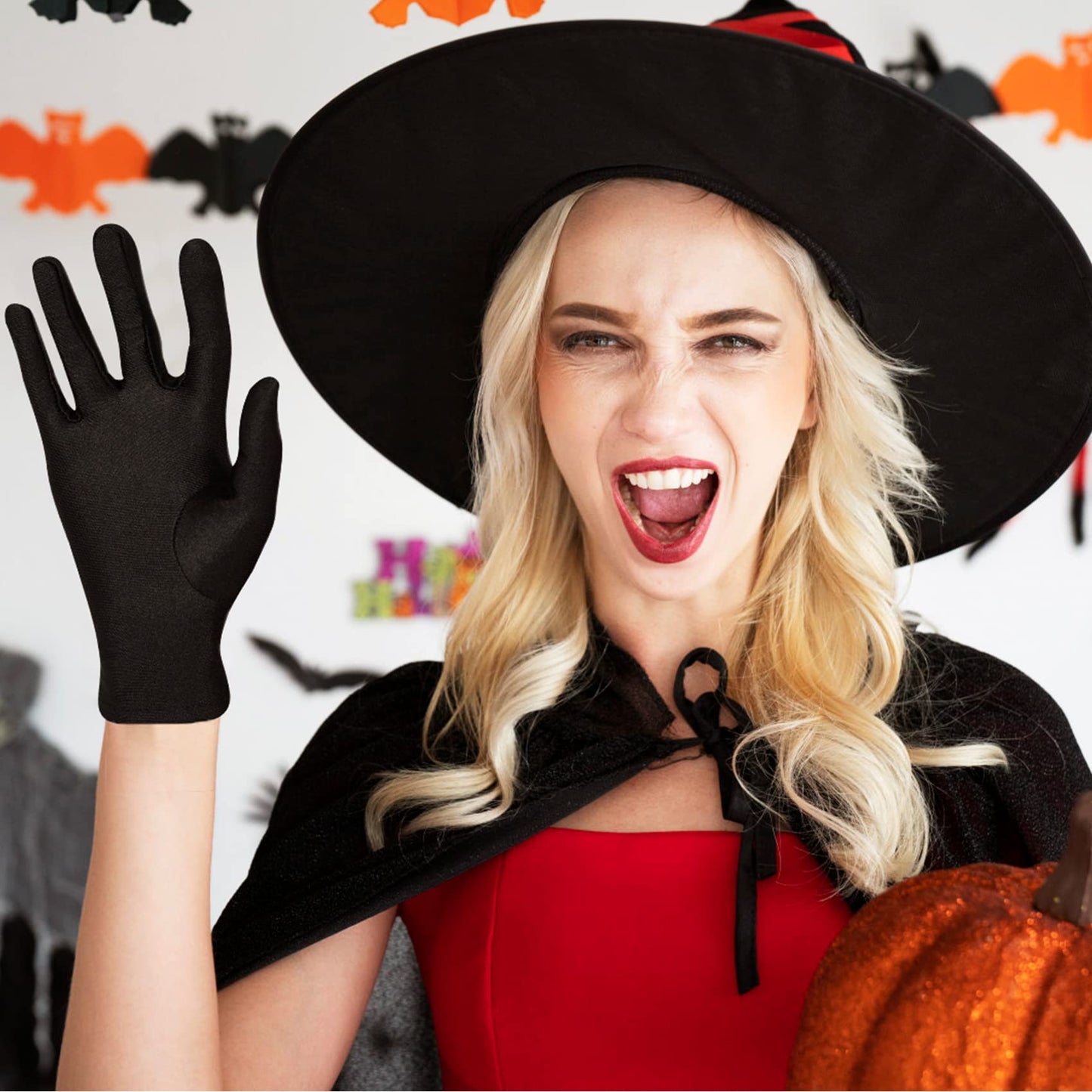 Women Formal Bridal Short Satin Banquet Party Wedding Black Opera Gloves Wrist Length for Wedding Evening Party (Black)