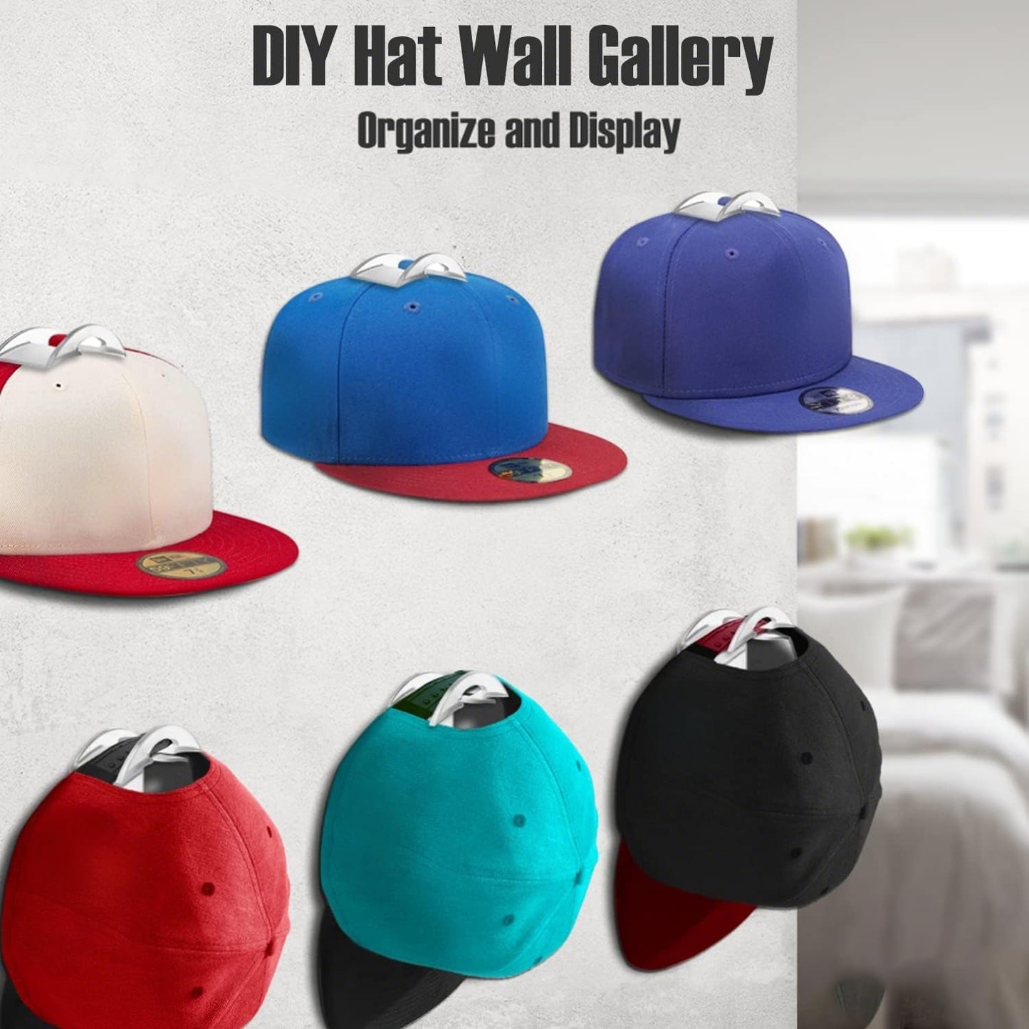 BRATEAYA Baseball Hat Holder for Wall, Adhesive Hat Racks for Baseball Caps, Super Strong Hat Display Hooks, No Drilling Hat Organizer Men Boys Bedroom Accessories, Clear, Pack of 10