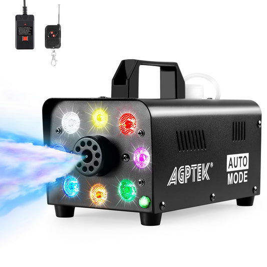 AGPTEK Fog Machine, 500W Portable Led Smoke Machine with Lights (Red, Blue, Green) & Wireless Remote Control for Halloween, Christmas, Wedding, Parties, DJ Performance & Stage Show