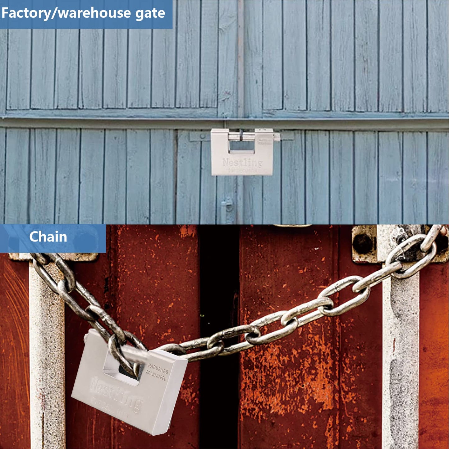 94mm Padlock with Key, High Security 5 Keys Heavy Duty 1.1 KG D-Shaped Solid Brass Outdoor Keyed Padlock - Protect Garage Door, Containers, Shed, Shutter, Gate and Warehouse