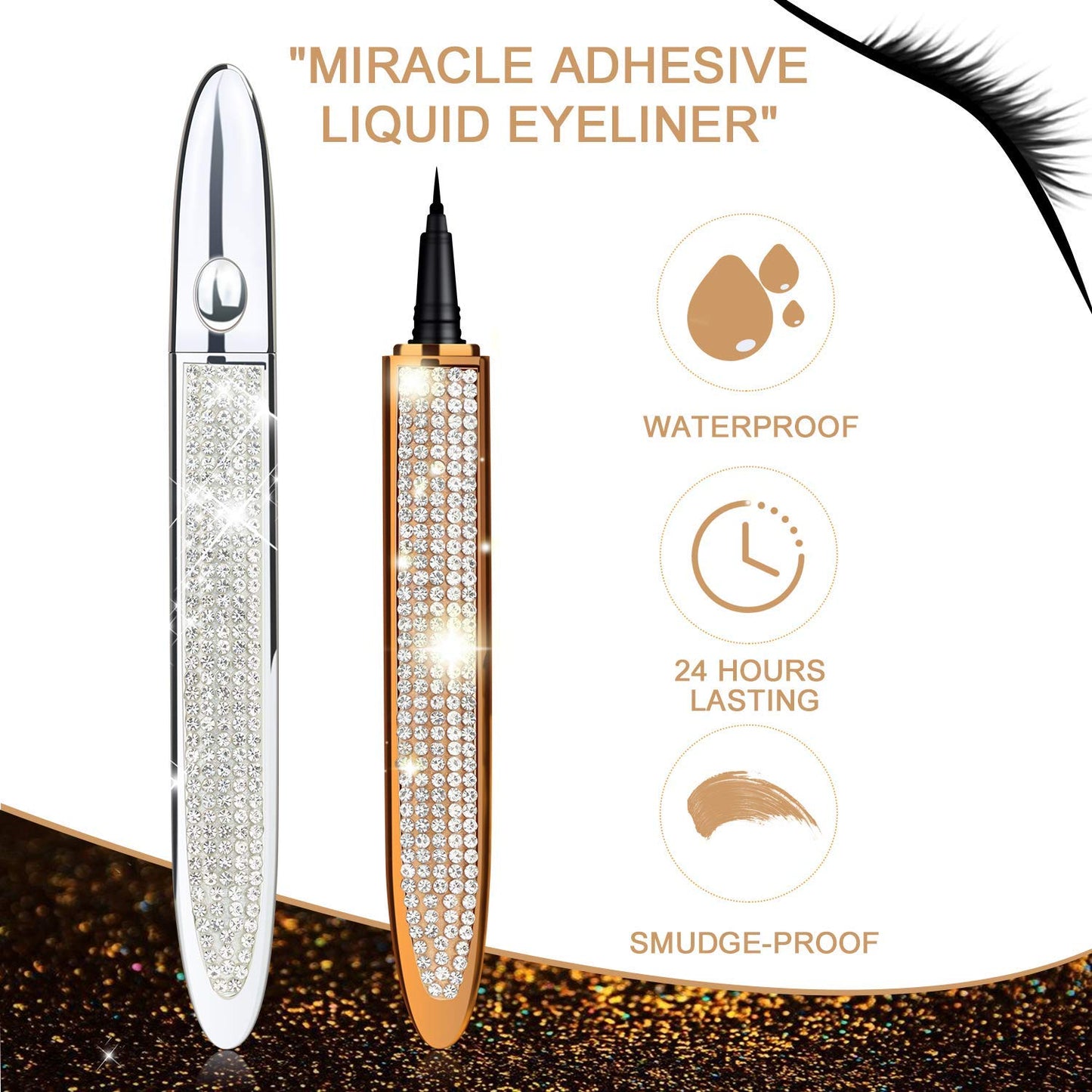 ICORIC Liquid Eyeliner Pen Waterproof, Magic Self-adhesive Long-Lasting Eyelash Glue Pen, Non Magnetic, No Blooming Quick Drying Magnetic Eye Liner Black Pack of 2