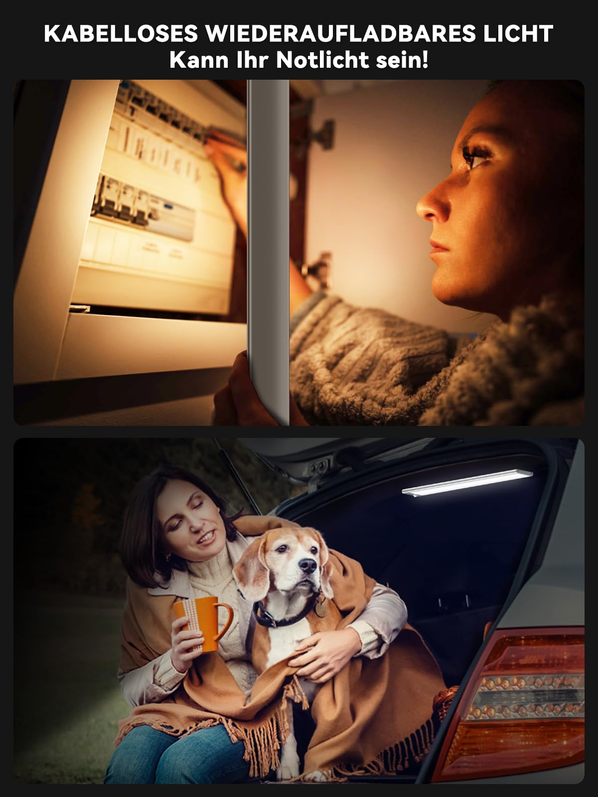 60 cm Under-Unit Light Kitchen LED Dimmable, 216 LEDs Cabinet Lighting with Motion Sensor, 4500 mAh Rechargeable Lighting LED Strip, 3 Colour Modes, Magnetic LED Strip for Cupboard, Wardrobe