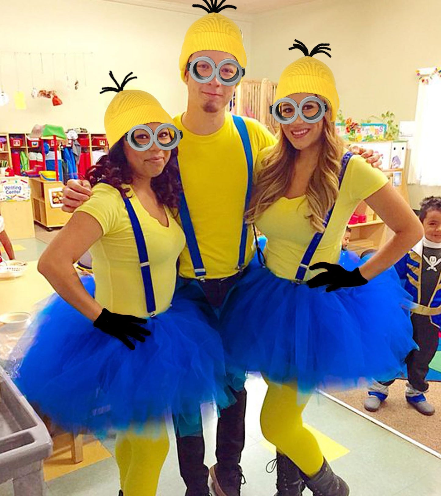 WISHTEN Halloween Costume for Adult Women,Goggles/Yellow Beanie/Blue Dress/Suspenders/Gloves Halloween Costume Accessories