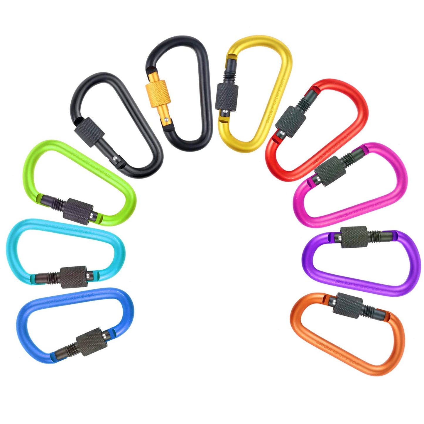 IEBUOBO 10 Pack Aluminum D Ring Key Rings Hiking Clips Locking Carabiner for Hiking Camping Fishing and Outdoor Use,Clips with Screw Gate Multicolored