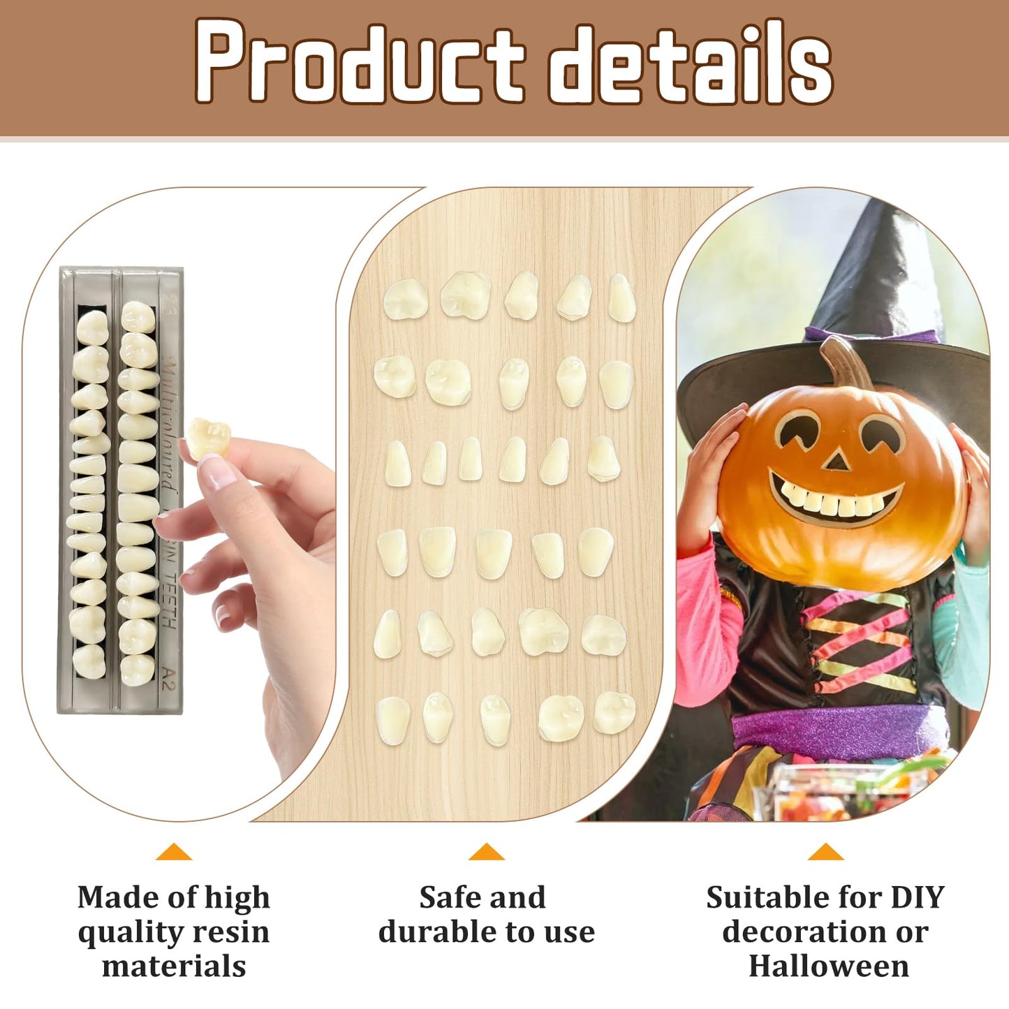 56 Pcs False Teeth Dental Complete Acrylic Resin Denture Teeth, 2 Set Whole Teeth Synthetic Polymer Denture Tooth, 23 Shade A2 Upper + Lower Dental Materials for Replacement, DIY, or Halloween