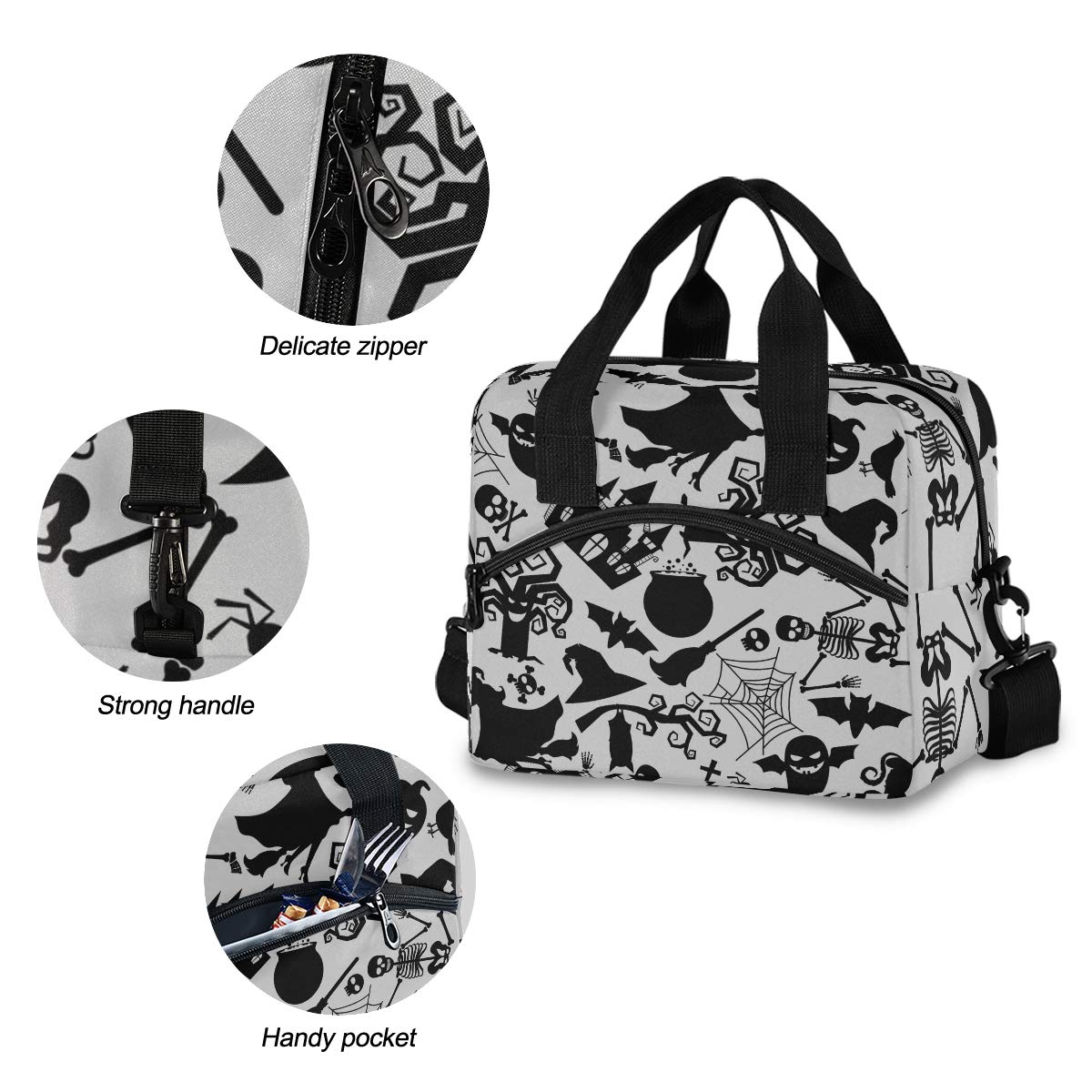 Witch Spider Halloween Lunch Bag for Women Men Insulated Lunch Box Tote Bag with Detachable Shoulder Strap & Carry Handle,Reusable Cooler Bag for Work School Picnic
