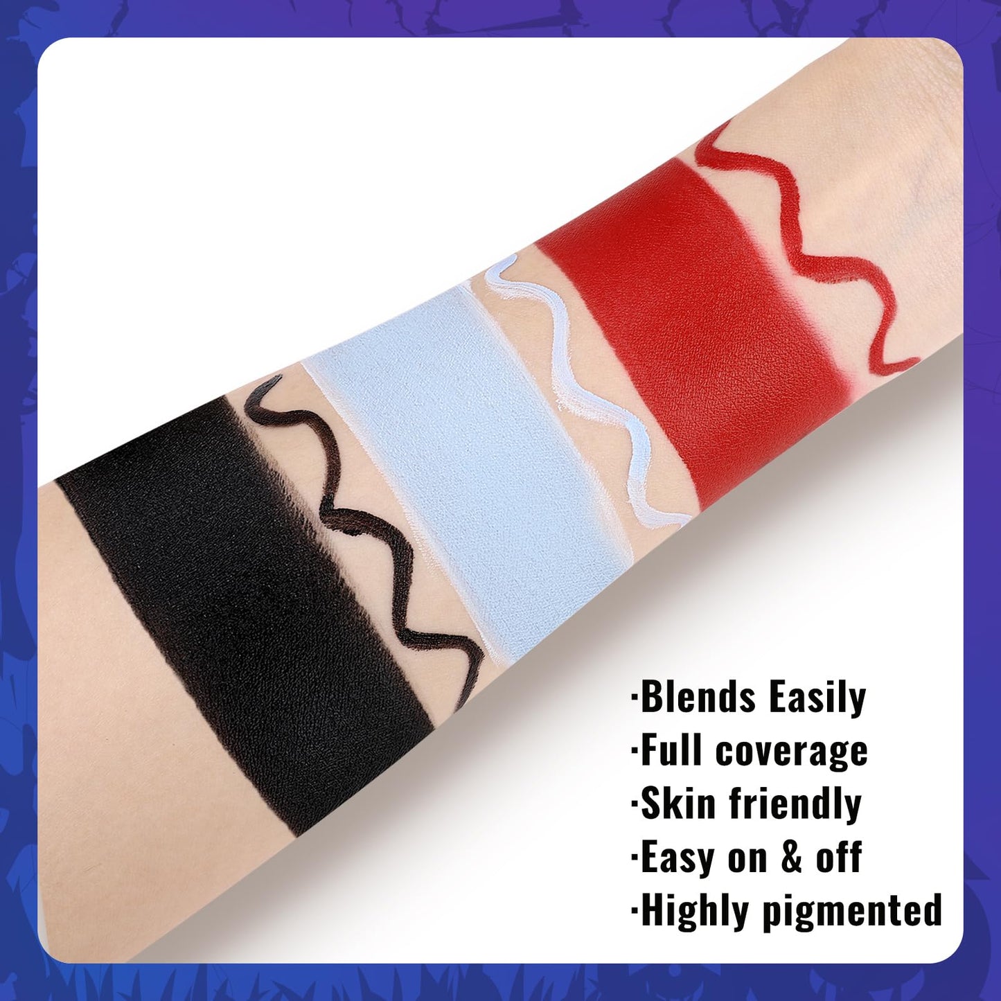 White Red Grey Face Body Paint + 3PC Sponge + Brush, Colored Eye Black for Baseball Softball Sport Games, Face Painting Kit for Halloween Devil, Vampire Cosplay, Costume, SFX Makeup, Theme Parties