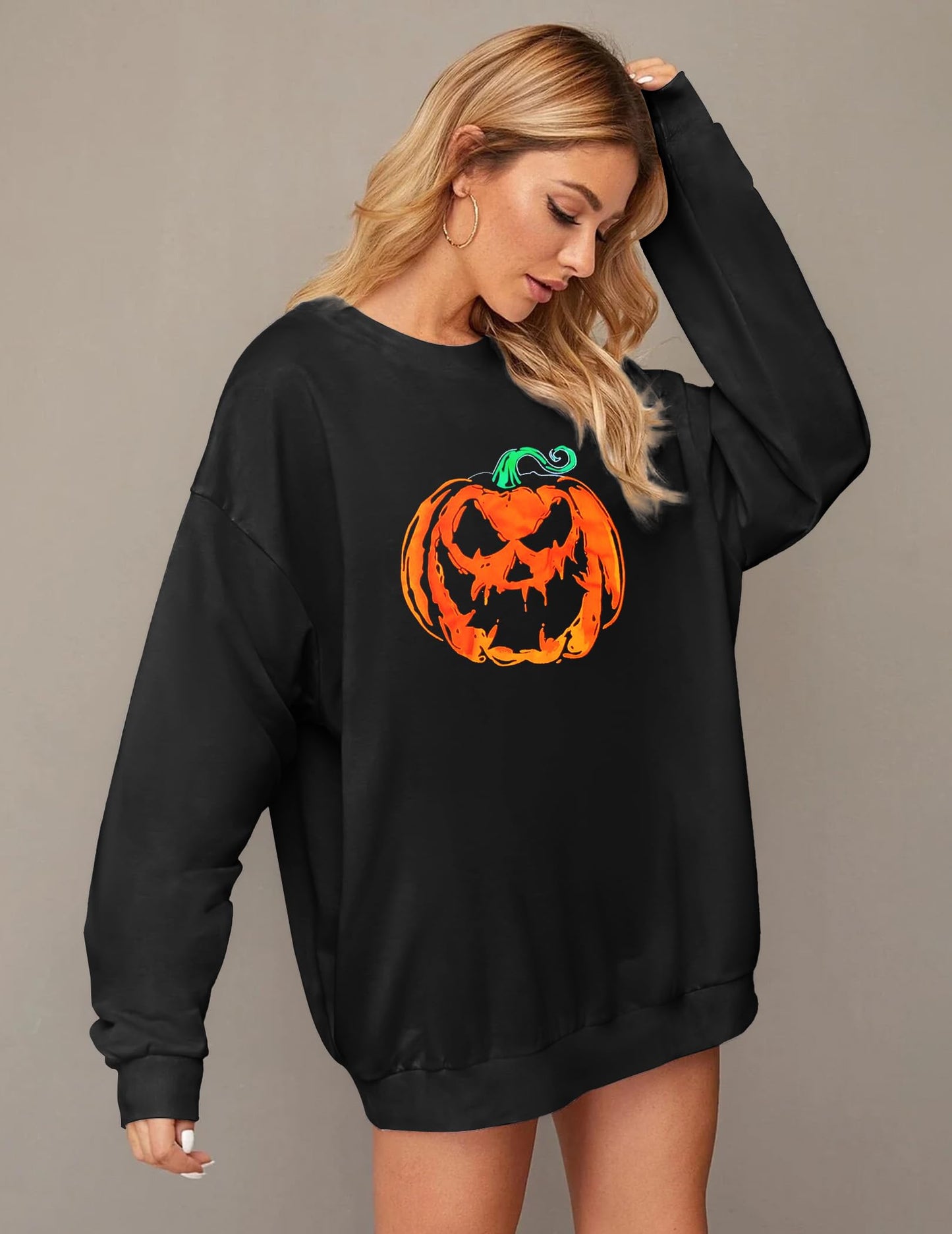 Zeagoo Women's Halloween Pumkin Face Sweatshirts Hocus Pocus Long Sleeve Shirt Spooky Skeleton Pullover Tops Black Pumpkin S