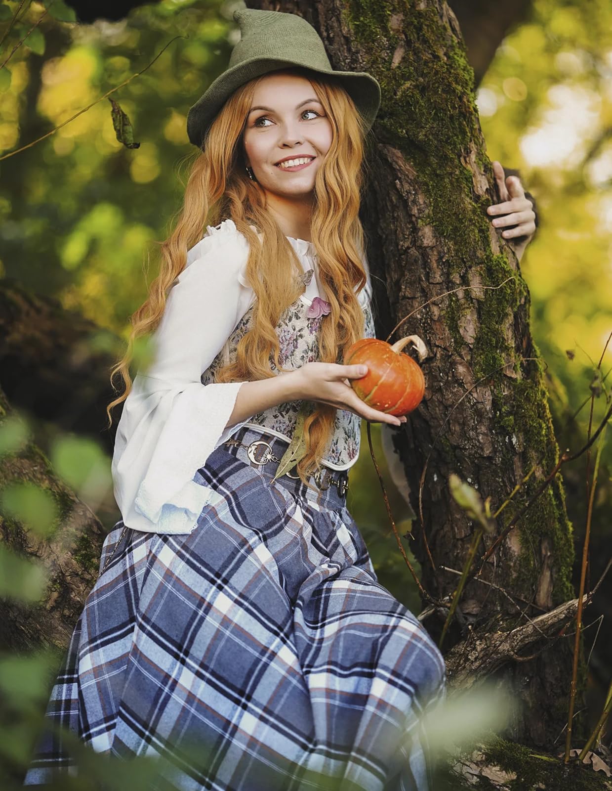 Women Plaid Skirt High Waisted Victorian Vintage Maxi Skirts for Halloween Grey L