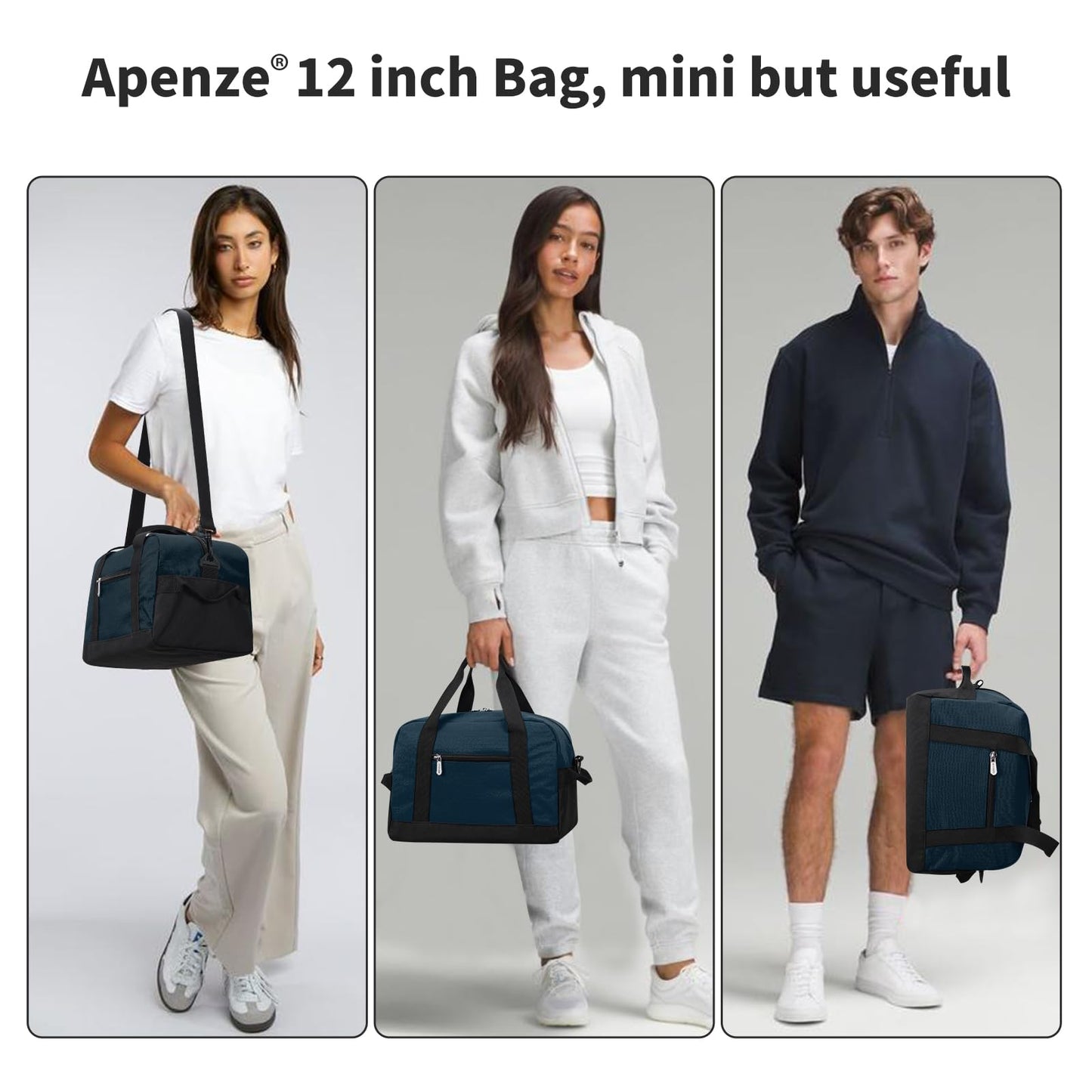 Apenze Small Gym Bag Carry On Bag - 12 in Mini Duffle Bag Lightweight for Overnight Travel(Navy Blue)