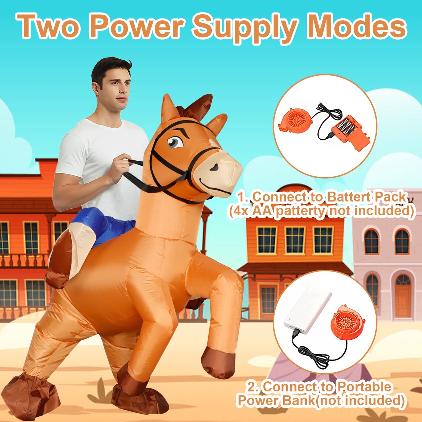 Inflatable Costume Adult Ride On Horse Costumes Cowboy Air Blow Up Funny Riding Horse Suit for Men Women Halloween